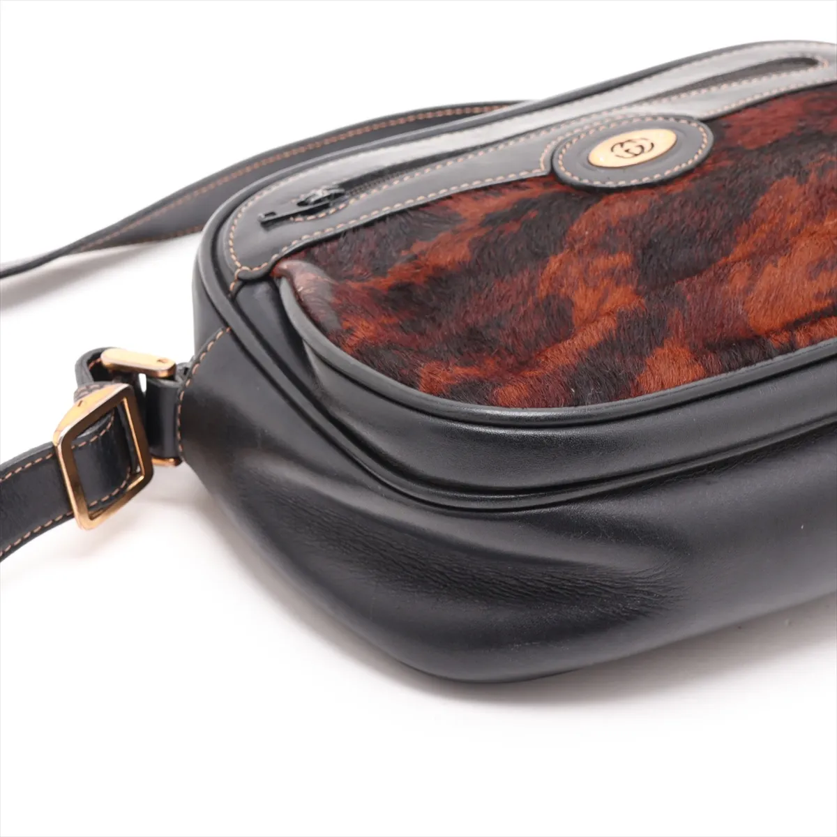 Old Gucci Calf Hair x Leather Shoulder Bag Brown — view 4