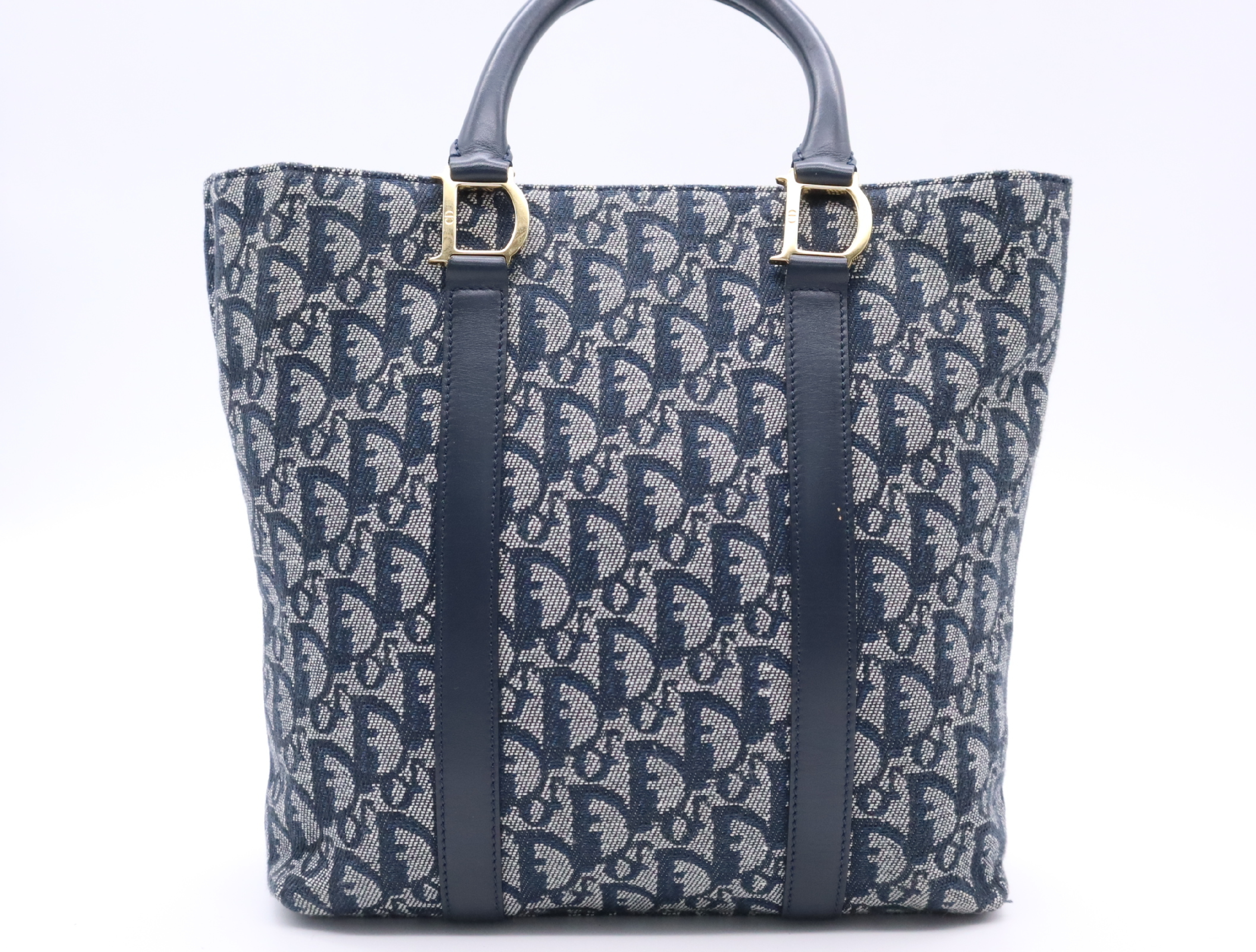 Canvas x Leather Trotter Handbag, Navy, Gold Hardware — view 2