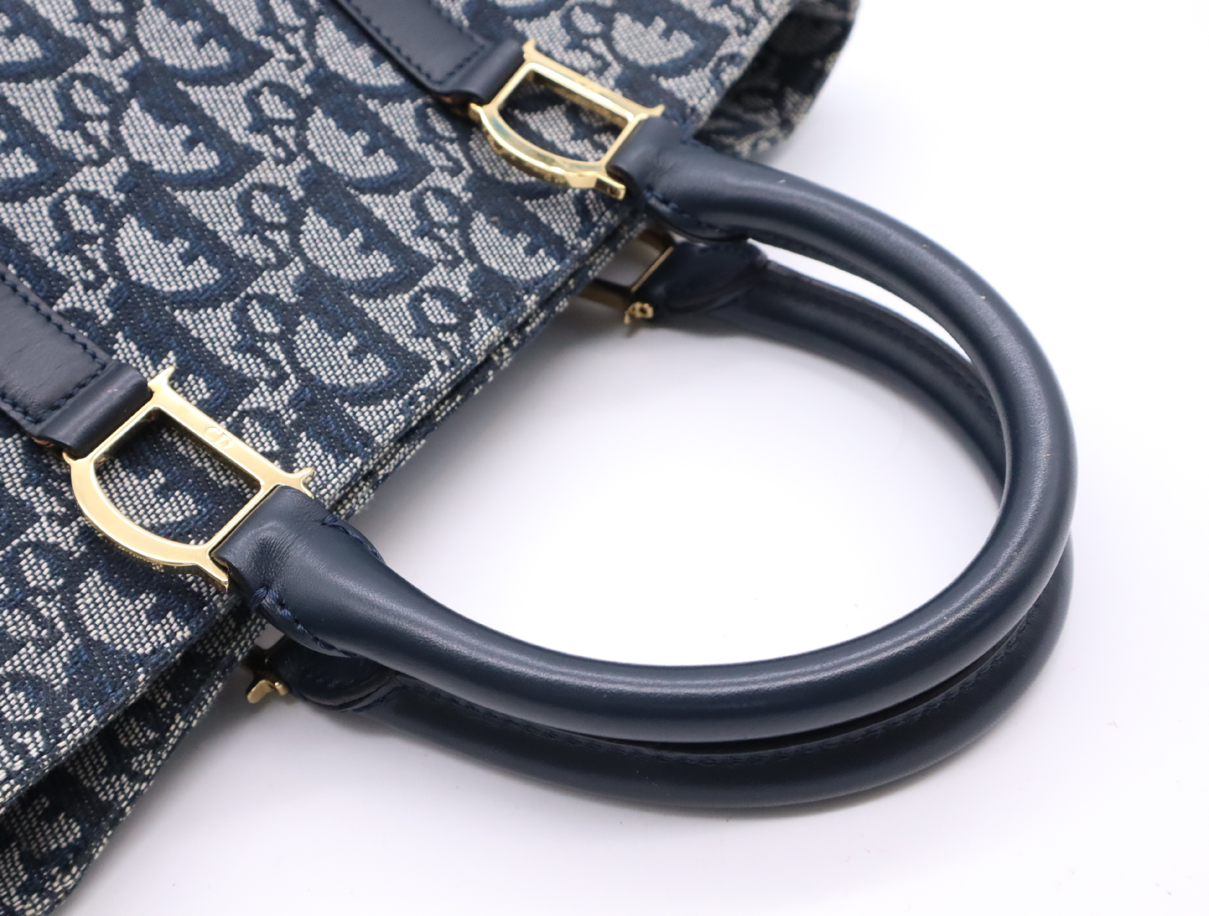 Canvas x Leather Trotter Handbag, Navy, Gold Hardware — view 12