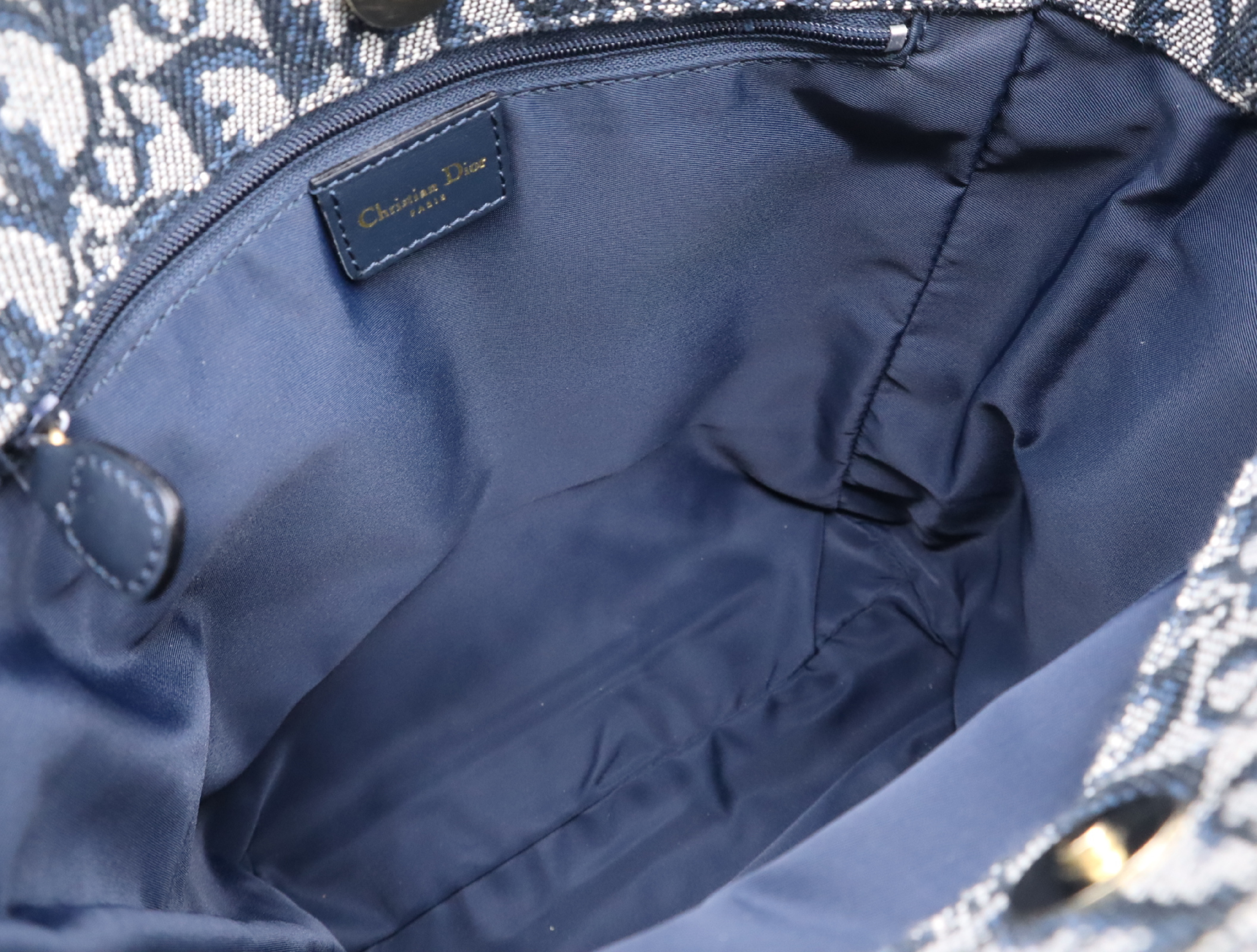 Canvas x Leather Trotter Handbag, Navy, Gold Hardware — view 15