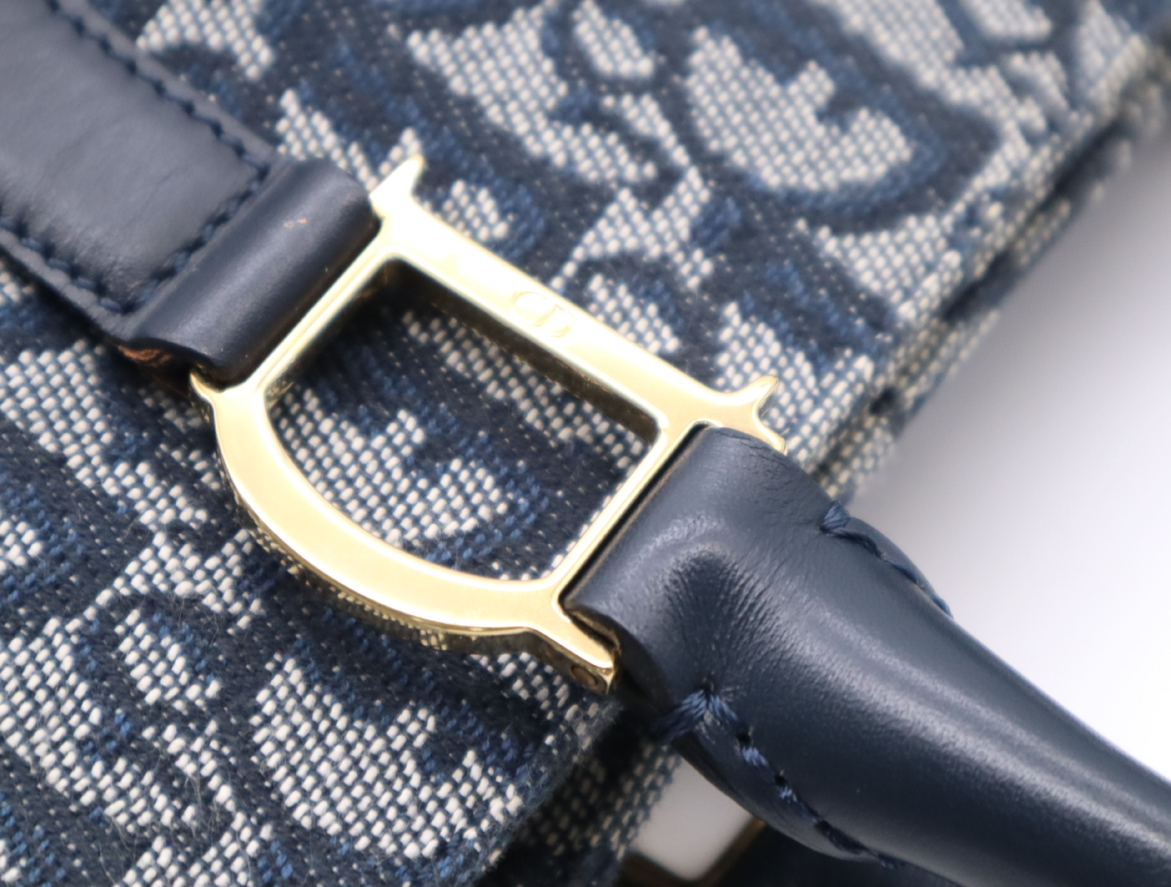 Canvas x Leather Trotter Handbag, Navy, Gold Hardware — view 9