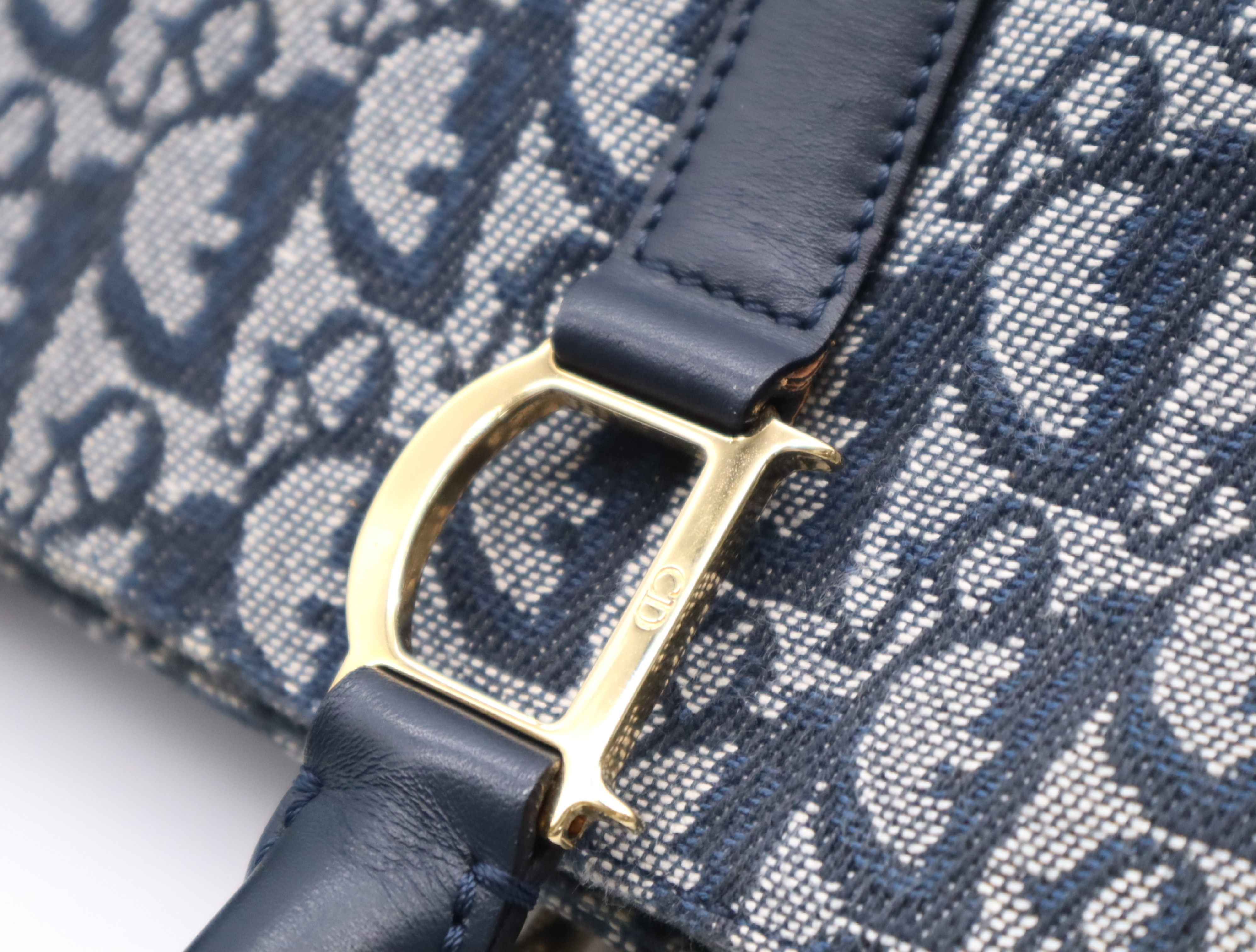 Canvas x Leather Trotter Handbag, Navy, Gold Hardware — view 10