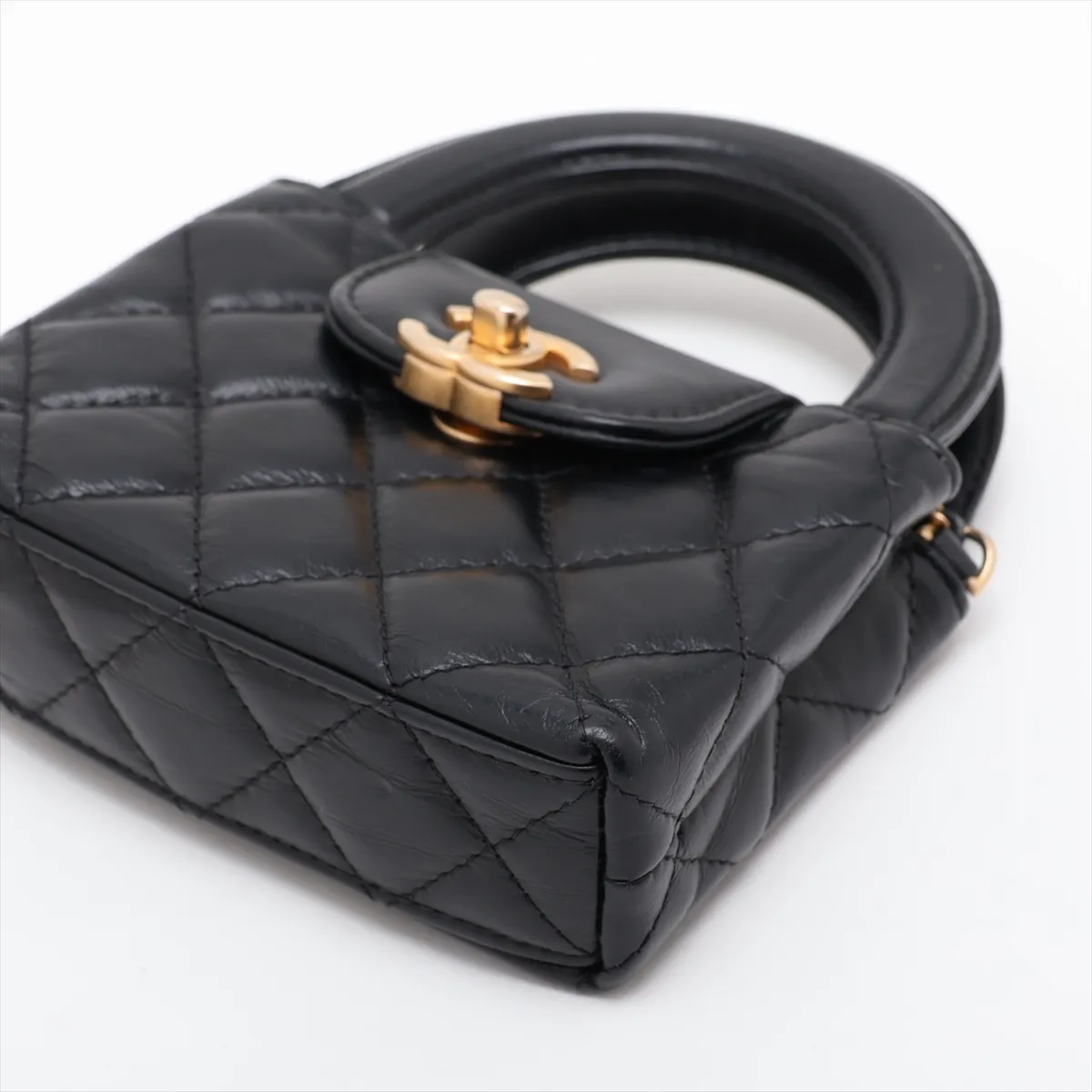 Matelassé Leather 2-Way Shoulder Bag, Black with Gold Hardware, HCP8PL72, Random Serial Number AP3435 — view 3