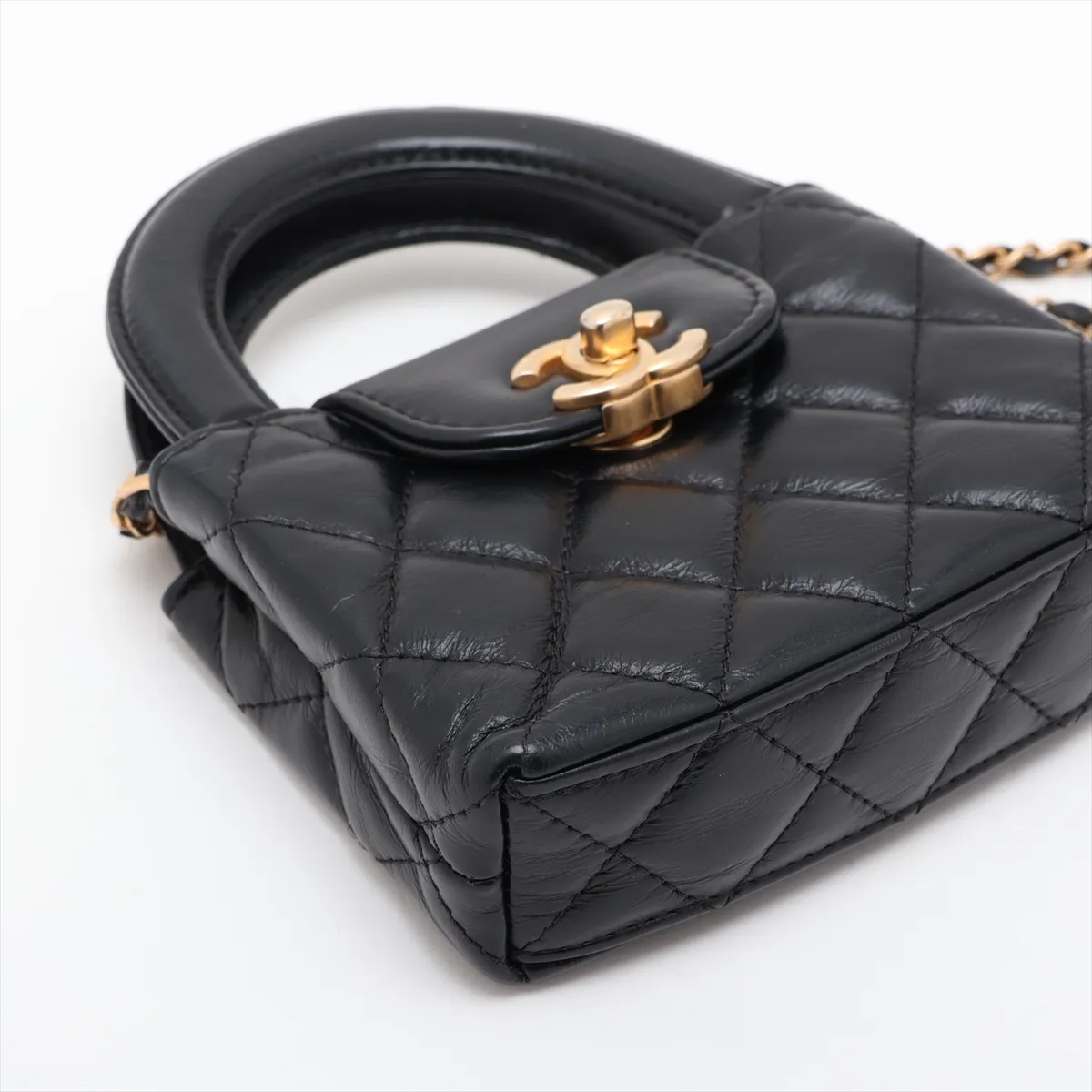 Matelassé Leather 2-Way Shoulder Bag, Black with Gold Hardware, HCP8PL72, Random Serial Number AP3435 — view 4