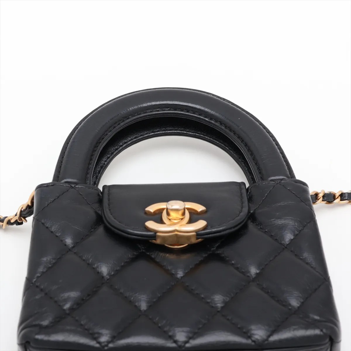 Matelassé Leather 2-Way Shoulder Bag, Black with Gold Hardware, HCP8PL72, Random Serial Number AP3435 — view 6