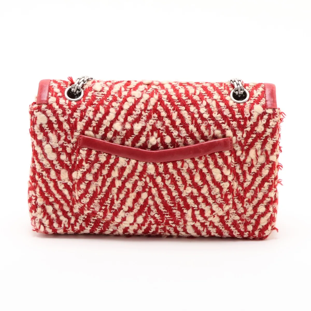 Coco Mark Tweed x Leather Single Flap Double Chain Bag, Red, Silver Hardware, 6273546 (Serial Number 6) — view 2
