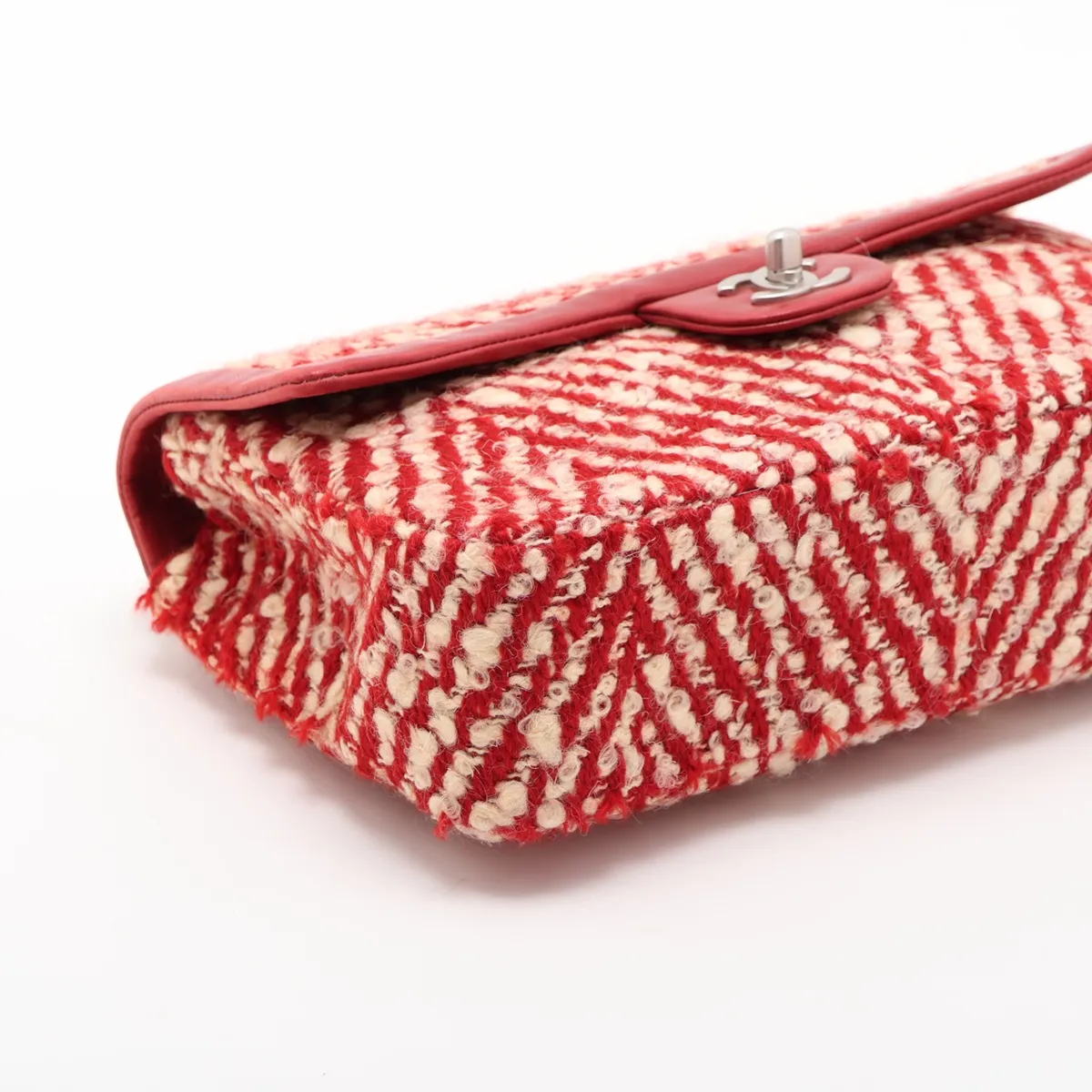 Coco Mark Tweed x Leather Single Flap Double Chain Bag, Red, Silver Hardware, 6273546 (Serial Number 6) — view 4