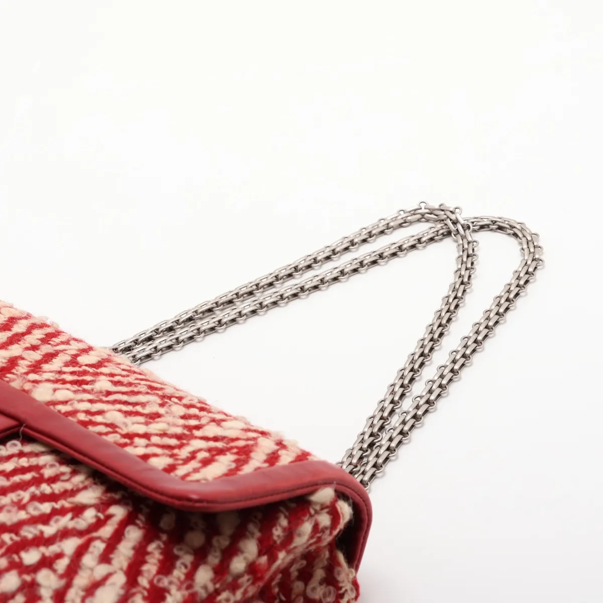 Coco Mark Tweed x Leather Single Flap Double Chain Bag, Red, Silver Hardware, 6273546 (Serial Number 6) — view 5