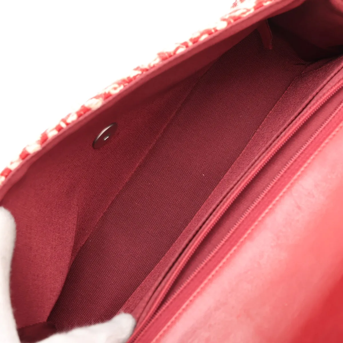 Coco Mark Tweed x Leather Single Flap Double Chain Bag, Red, Silver Hardware, 6273546 (Serial Number 6) — view 6