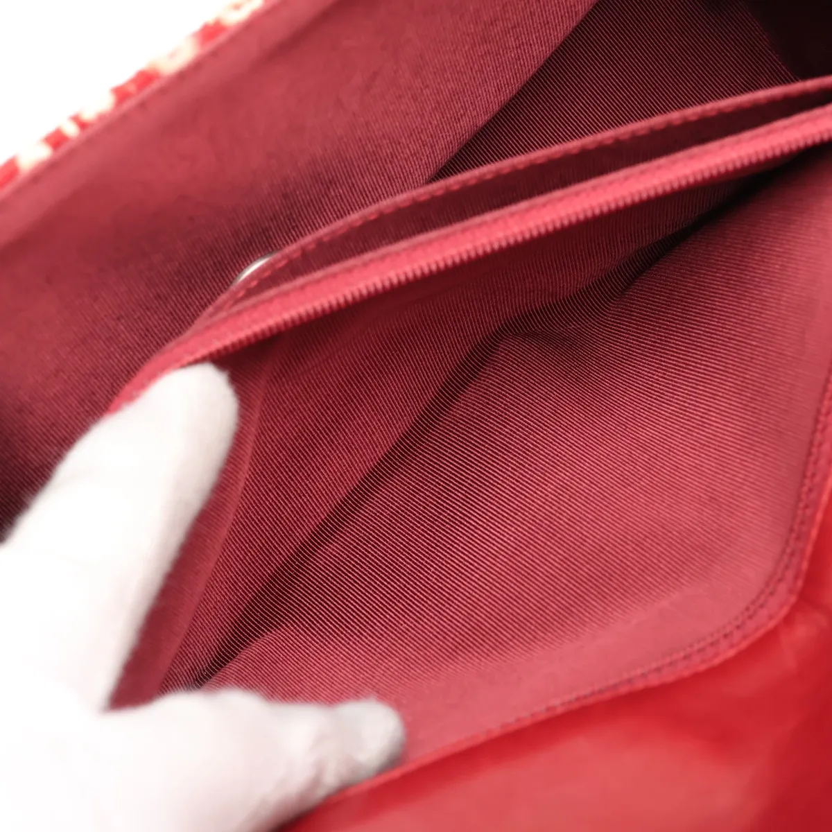 Coco Mark Tweed x Leather Single Flap Double Chain Bag, Red, Silver Hardware, 6273546 (Serial Number 6) — view 8