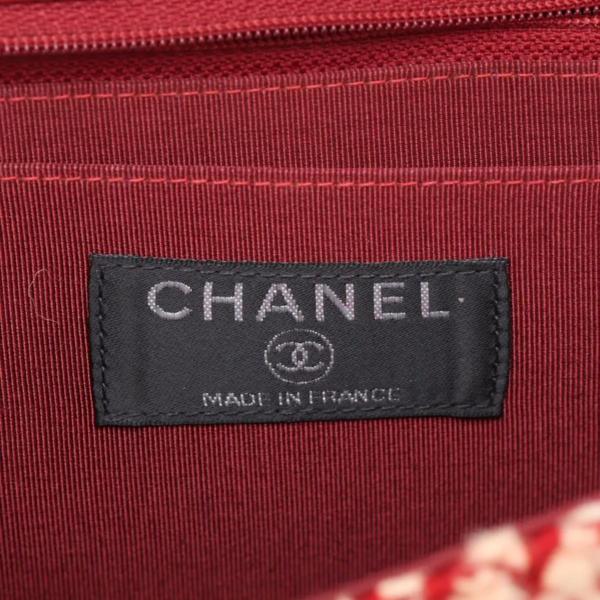 Coco Mark Tweed x Leather Single Flap Double Chain Bag, Red, Silver Hardware, 6273546 (Serial Number 6) — view 10