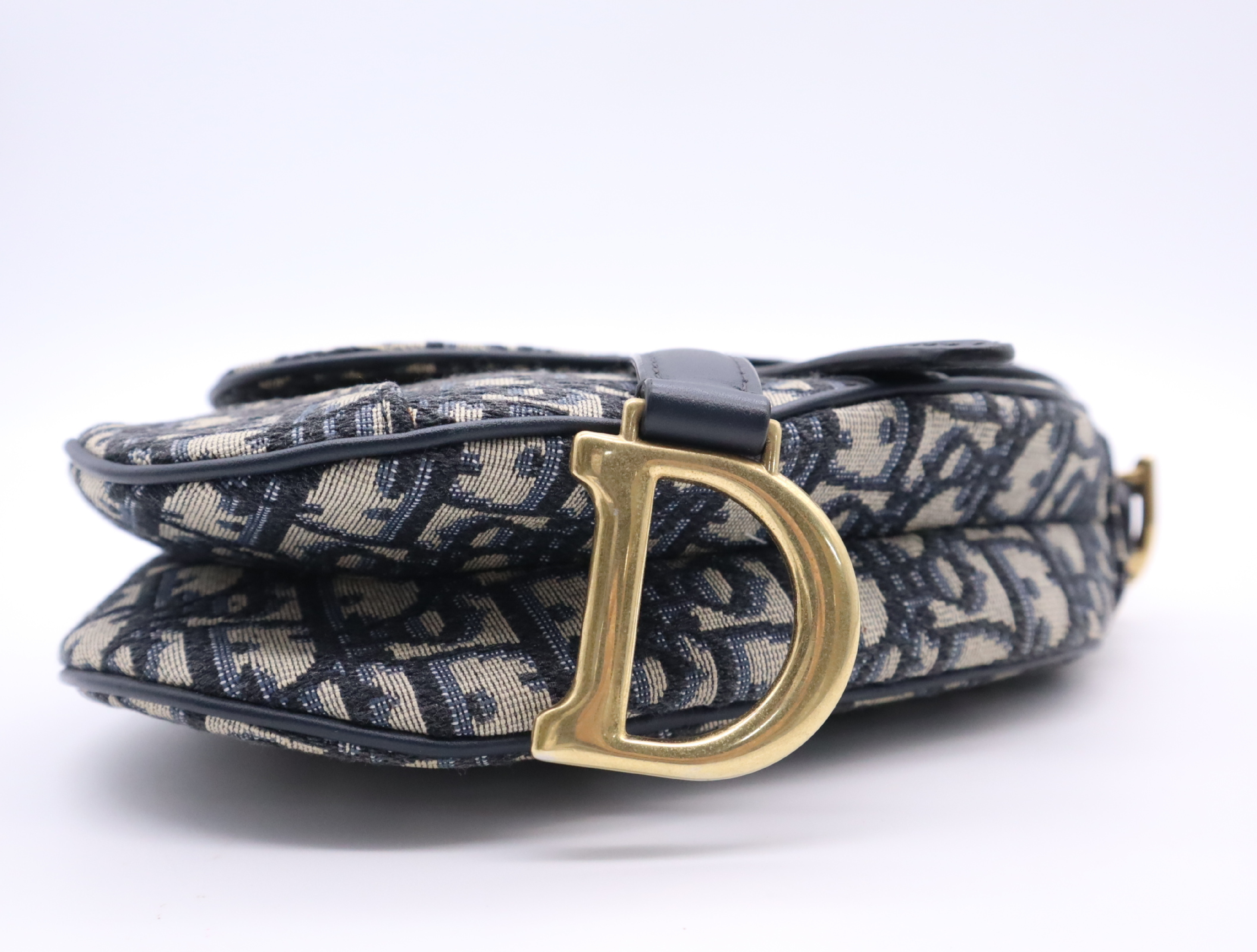 Canvas x Leather Oblique Saddle Bag Handbag Navy Handbag — view 4