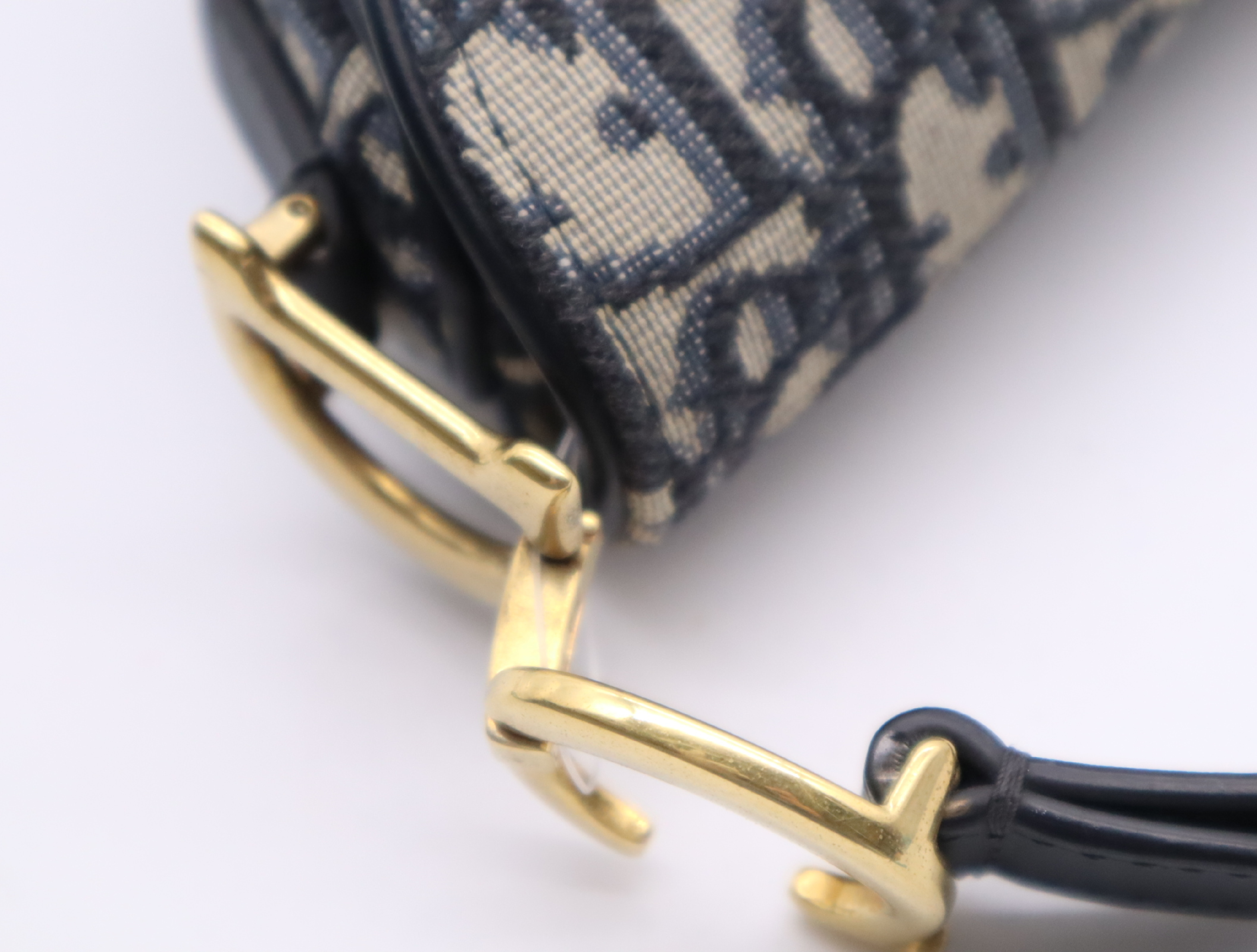 Canvas x Leather Oblique Saddle Bag Handbag Navy Handbag — view 8