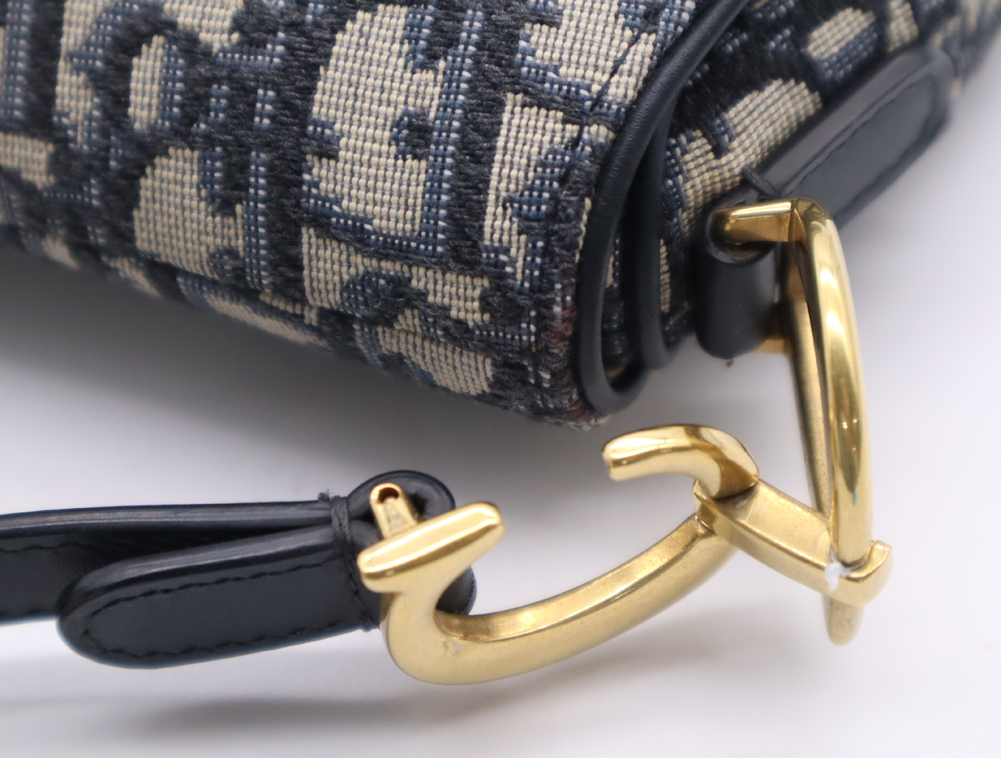 Canvas x Leather Oblique Saddle Bag Handbag Navy Handbag — view 9