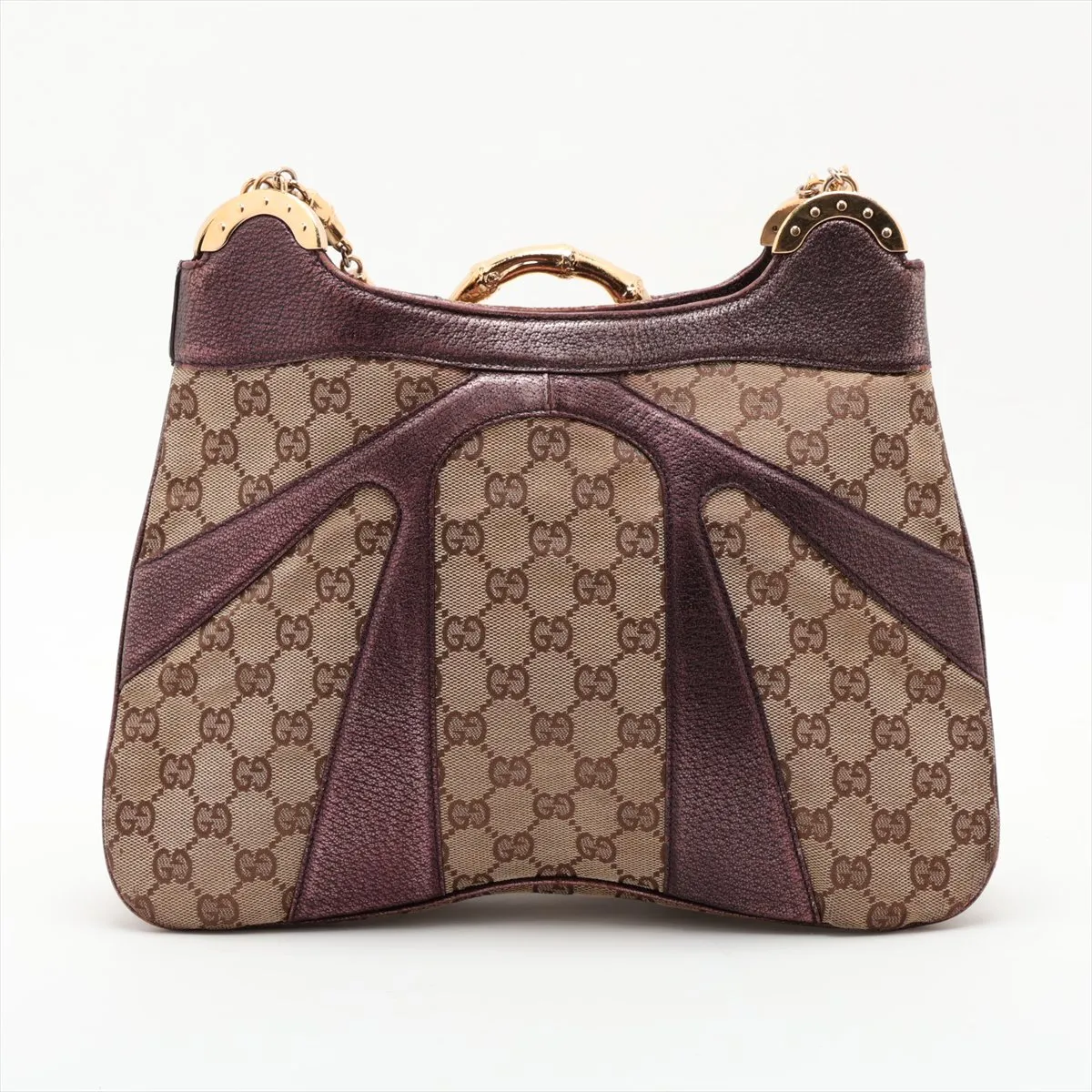 GG Canvas Bamboo 135962 Canvas x Leather Chain Shoulder Bag Beige x Purple — view 2