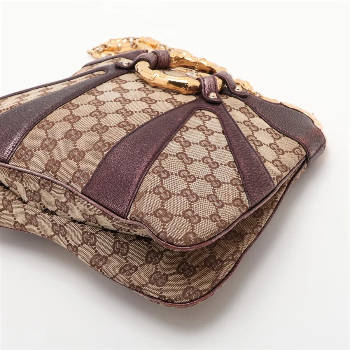 GG Canvas Bamboo 135962 Canvas x Leather Chain Shoulder Bag Beige x Purple — view 3