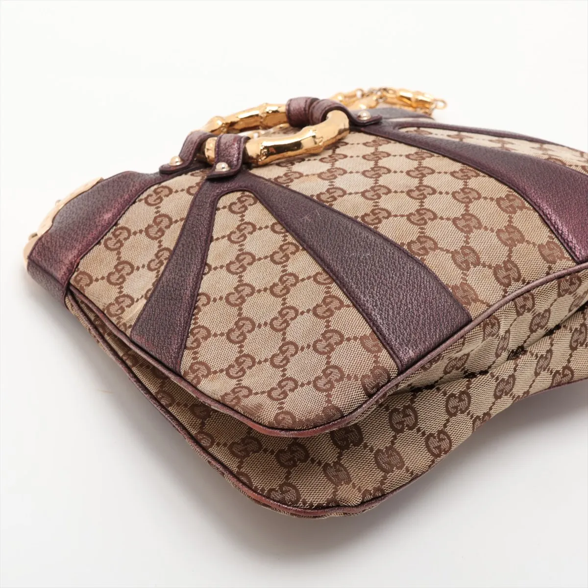 GG Canvas Bamboo 135962 Canvas x Leather Chain Shoulder Bag Beige x Purple — view 4