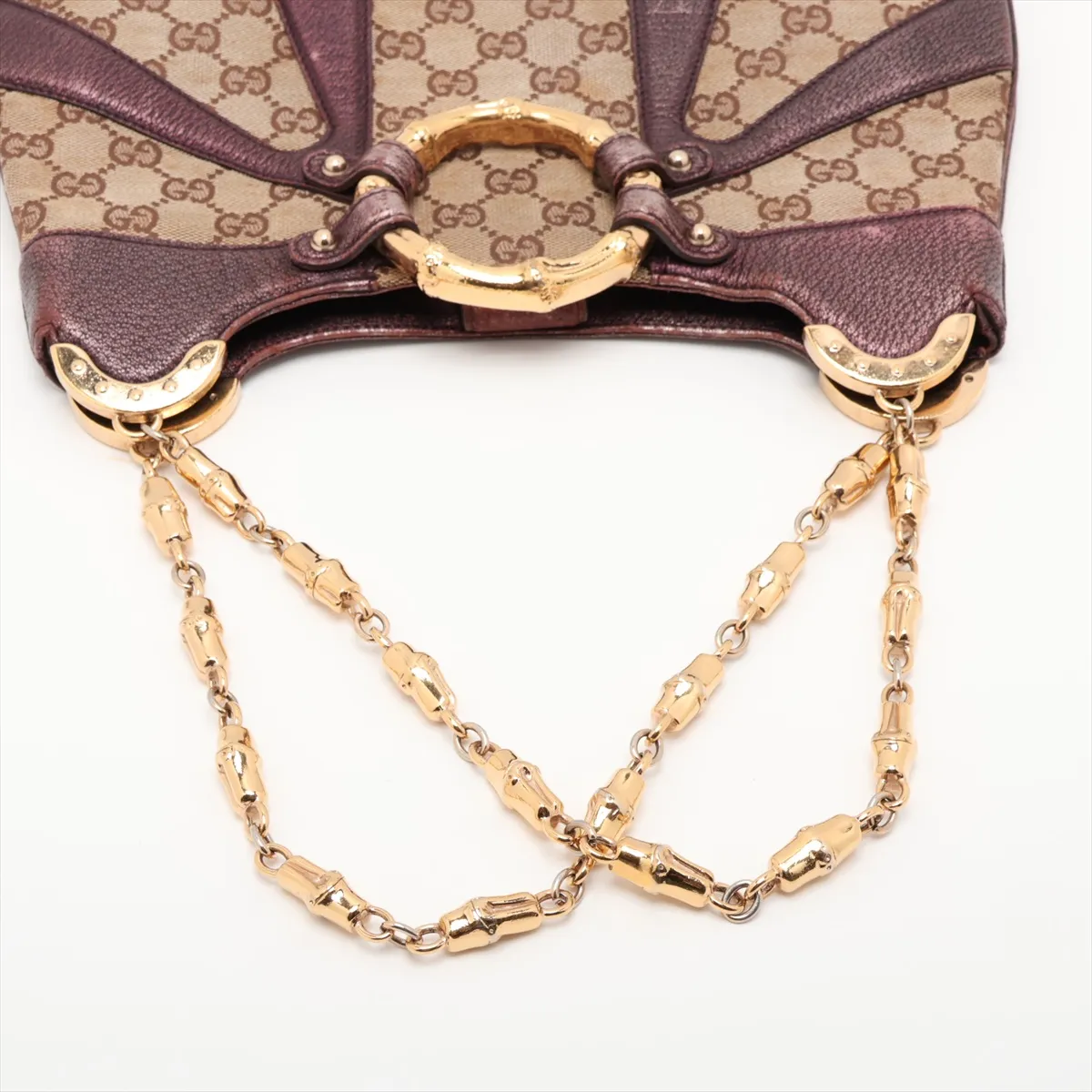 GG Canvas Bamboo 135962 Canvas x Leather Chain Shoulder Bag Beige x Purple — view 5