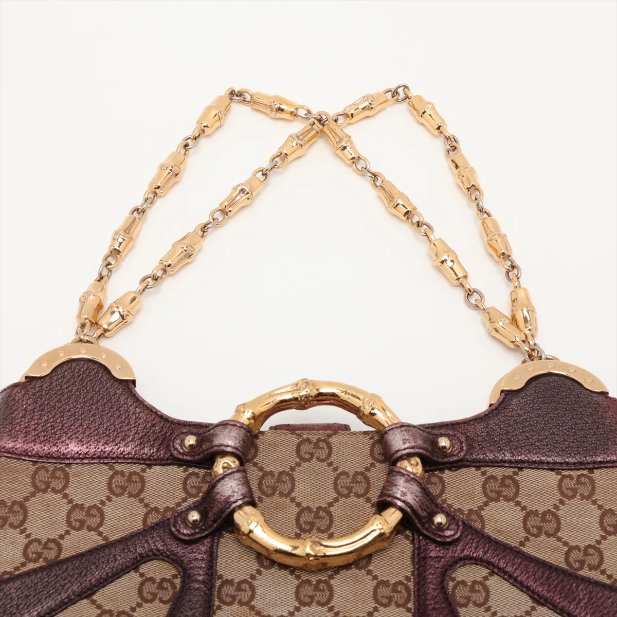 GG Canvas Bamboo 135962 Canvas x Leather Chain Shoulder Bag Beige x Purple — view 6