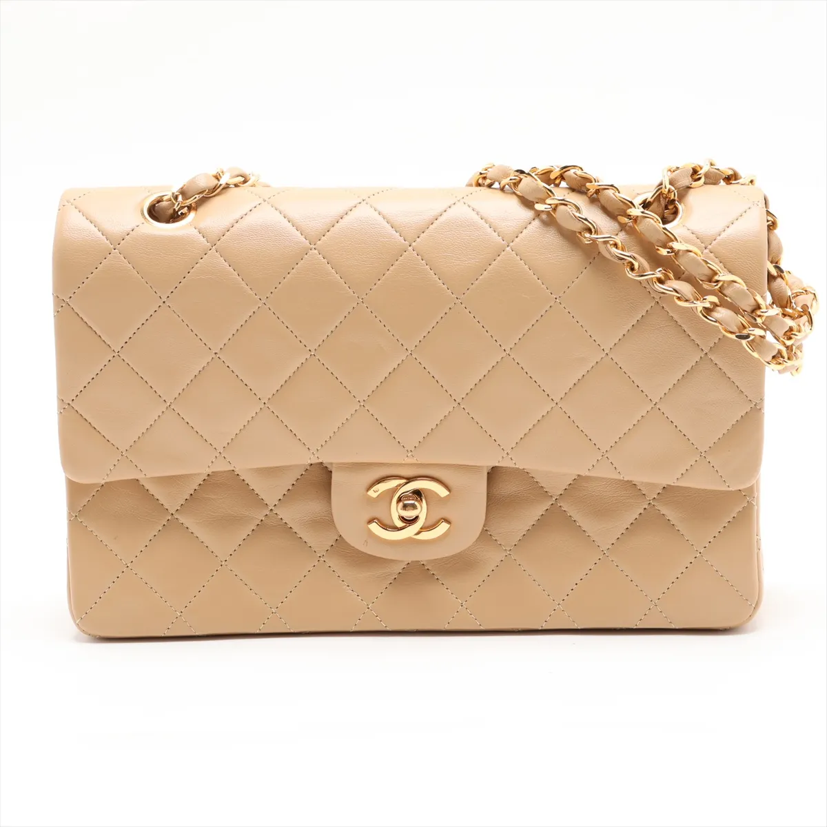 Matelassé 25 Lambskin Double Flap Double Chain Bag, Beige, Gold Hardware, 0505081, Serial Number 0-series, A01112