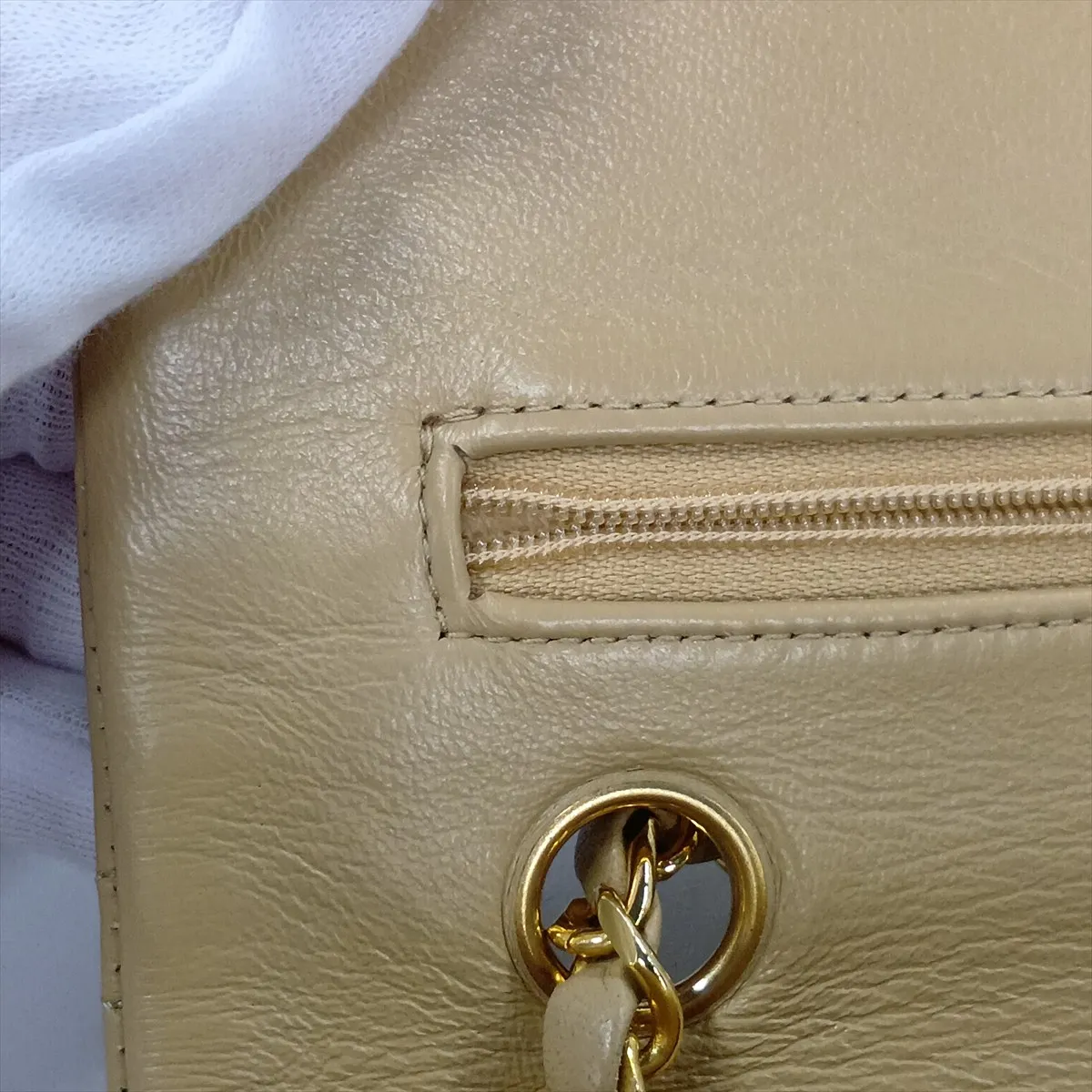 Matelassé 25 Lambskin Double Flap Double Chain Bag, Beige, Gold Hardware, 0505081, Serial Number 0-series, A01112 — view 14
