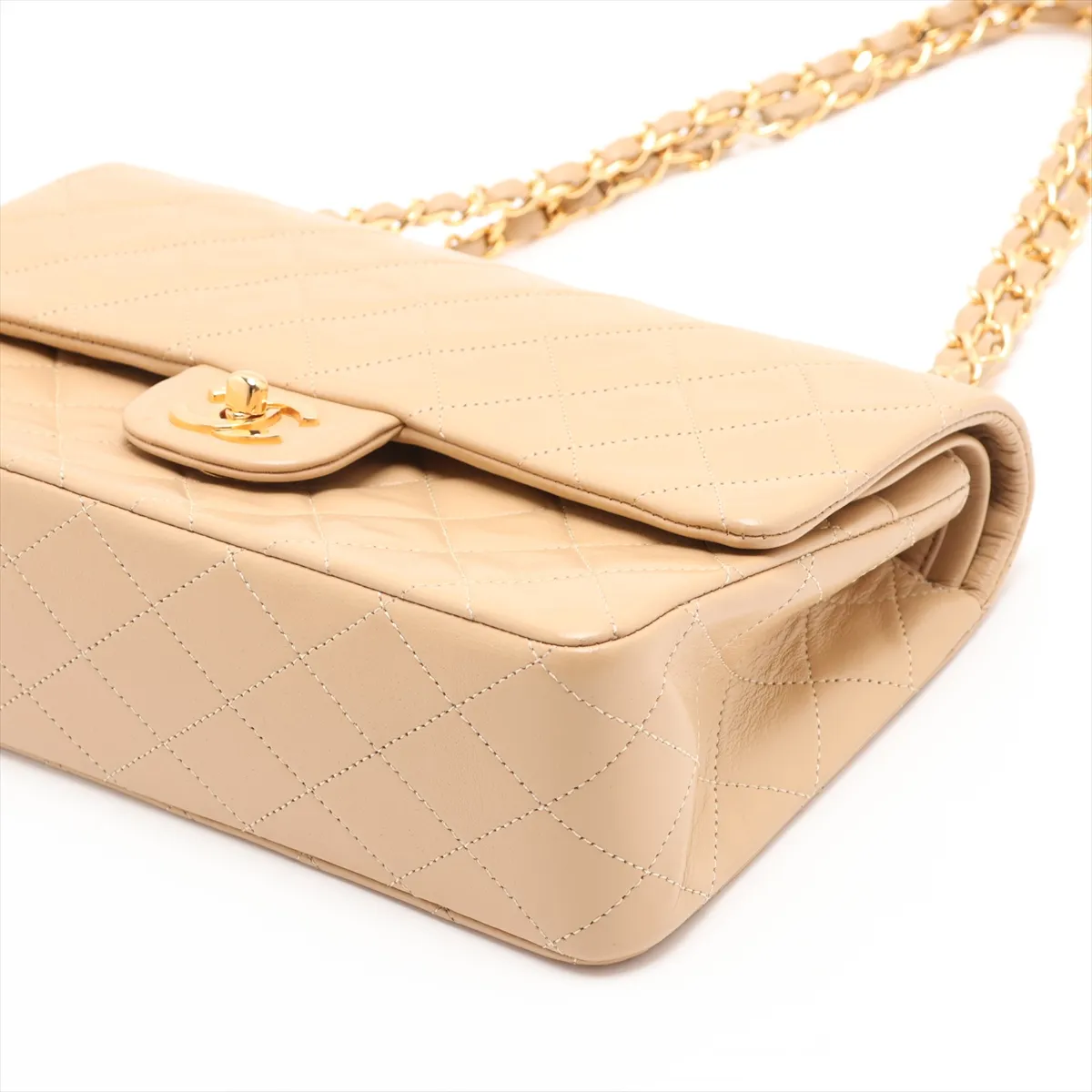 Matelassé 25 Lambskin Double Flap Double Chain Bag, Beige, Gold Hardware, 0505081, Serial Number 0-series, A01112 — view 3