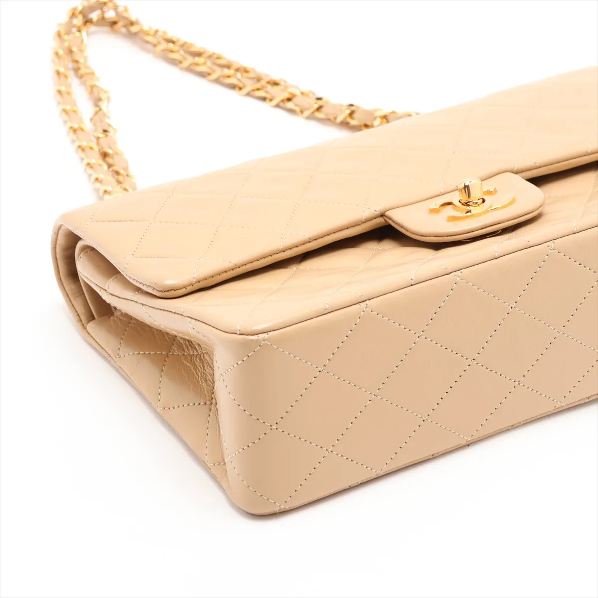 Matelassé 25 Lambskin Double Flap Double Chain Bag, Beige, Gold Hardware, 0505081, Serial Number 0-series, A01112 — view 4