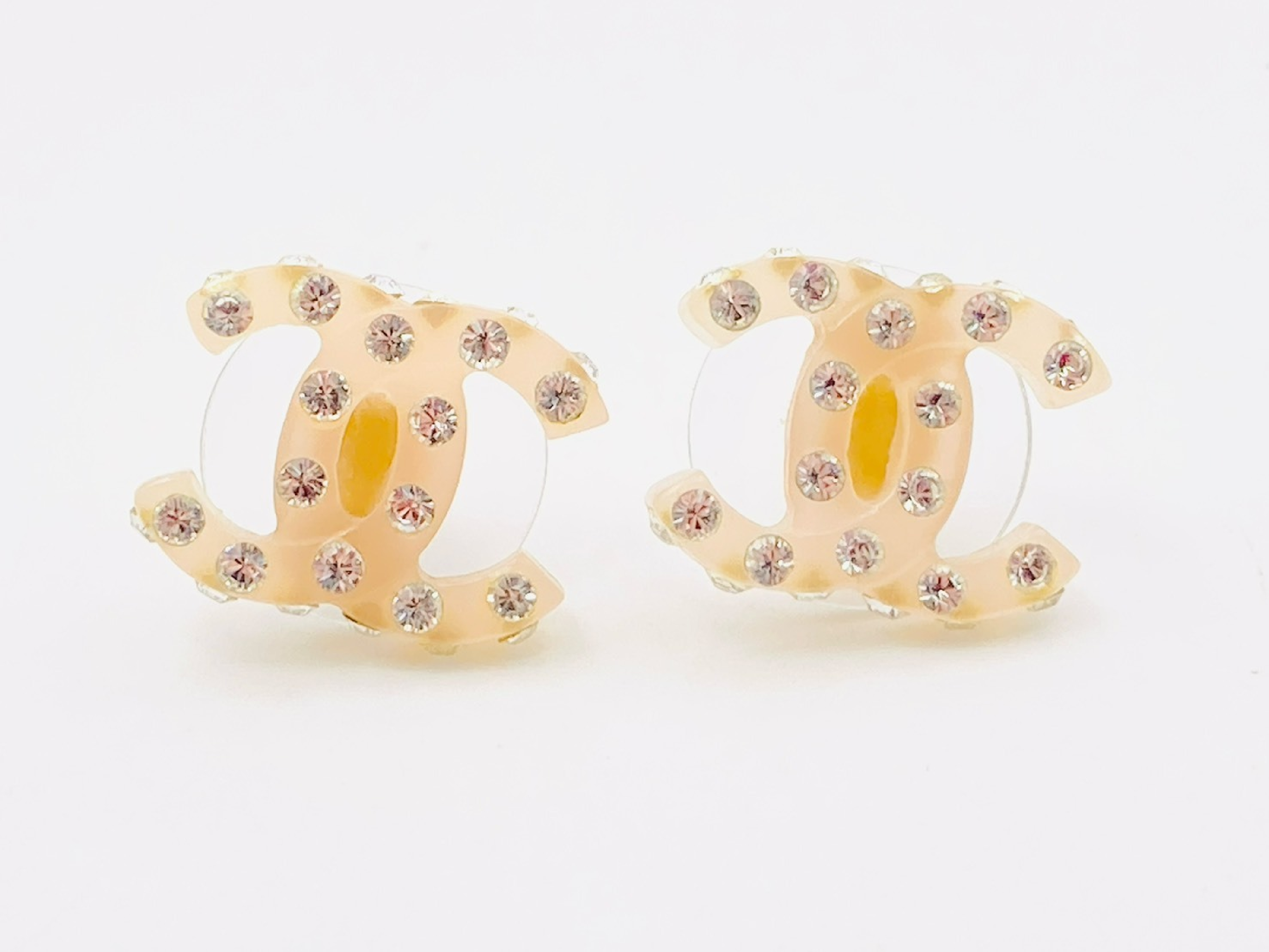 Coco Mark Rhinestone Earrings 04A Resin Plastic Pink Earrings — view 2