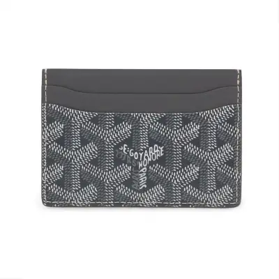 Herringbone Saint-Sulpice PVC x Leather Card Case, Gray