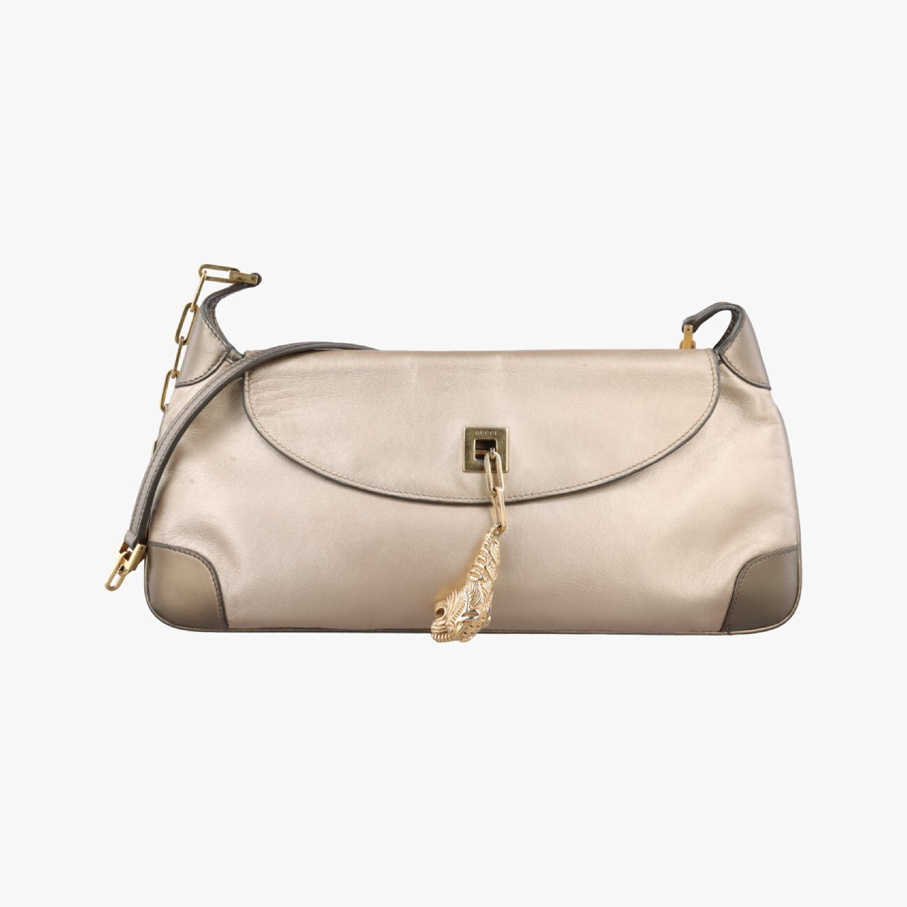 Tiger Head Gold Leather Shoulder Bag 001.41