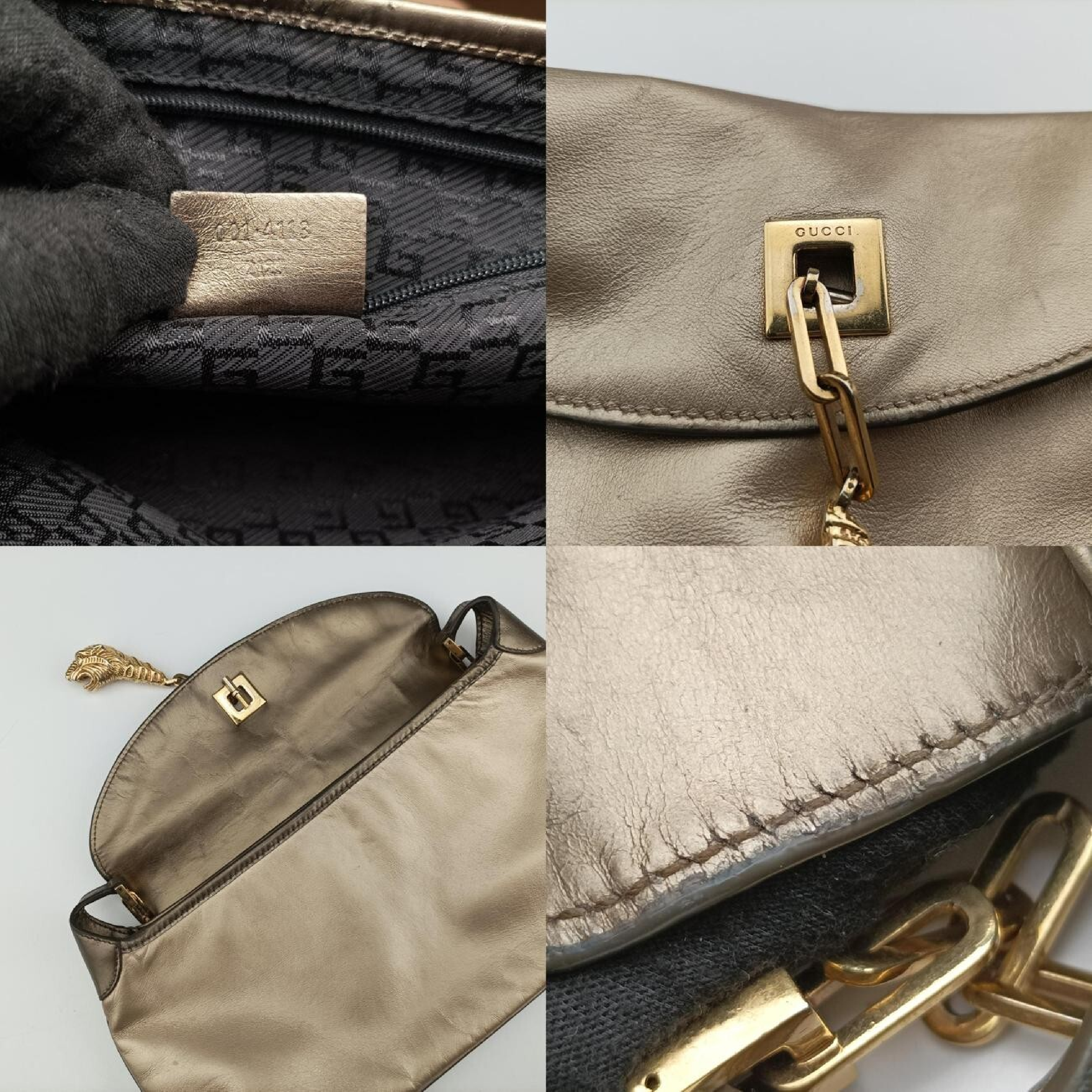 Tiger Head Gold Leather Shoulder Bag 001.41 — view 8