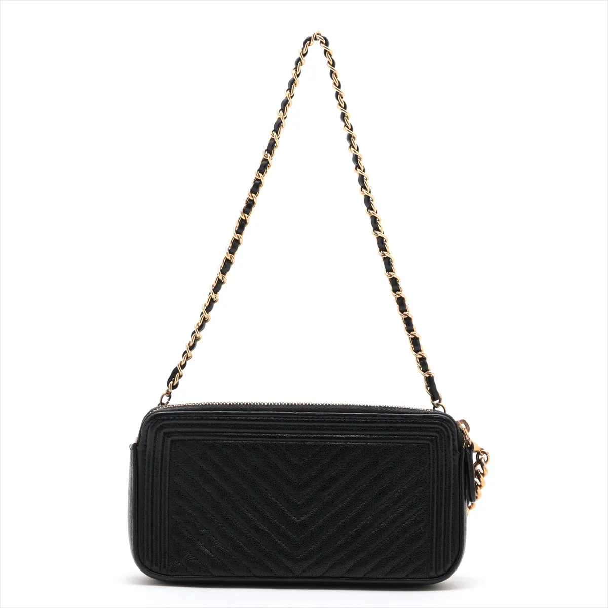 Boy Chanel Caviar Skin Chain Wallet, V-stitch, Black, Gold Hardware, 27926180, Serial Number 27 — view 2