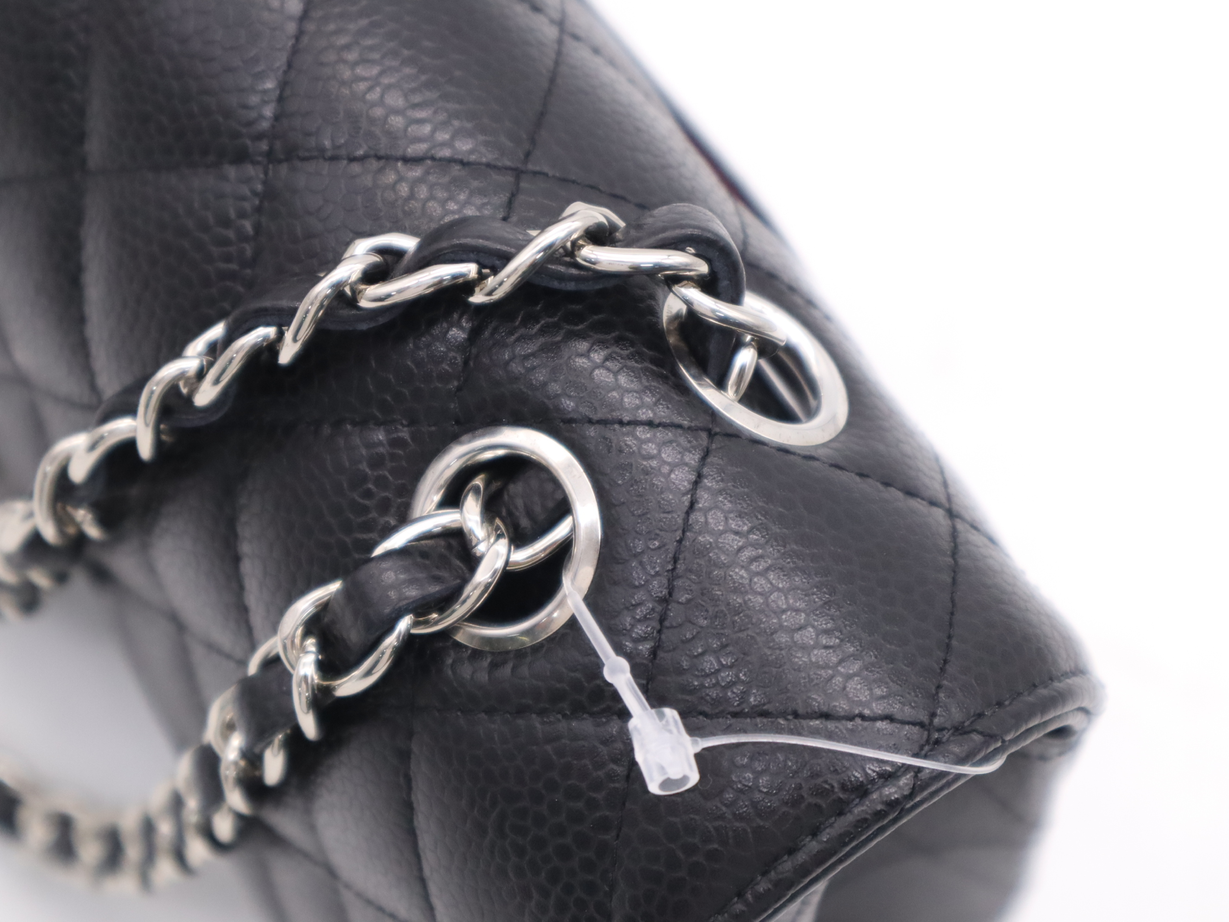 Caviar Skin Matelassé 25 Double Flap Double Chain Handbag with Dust Bag, Silver Hardware, Black — view 8