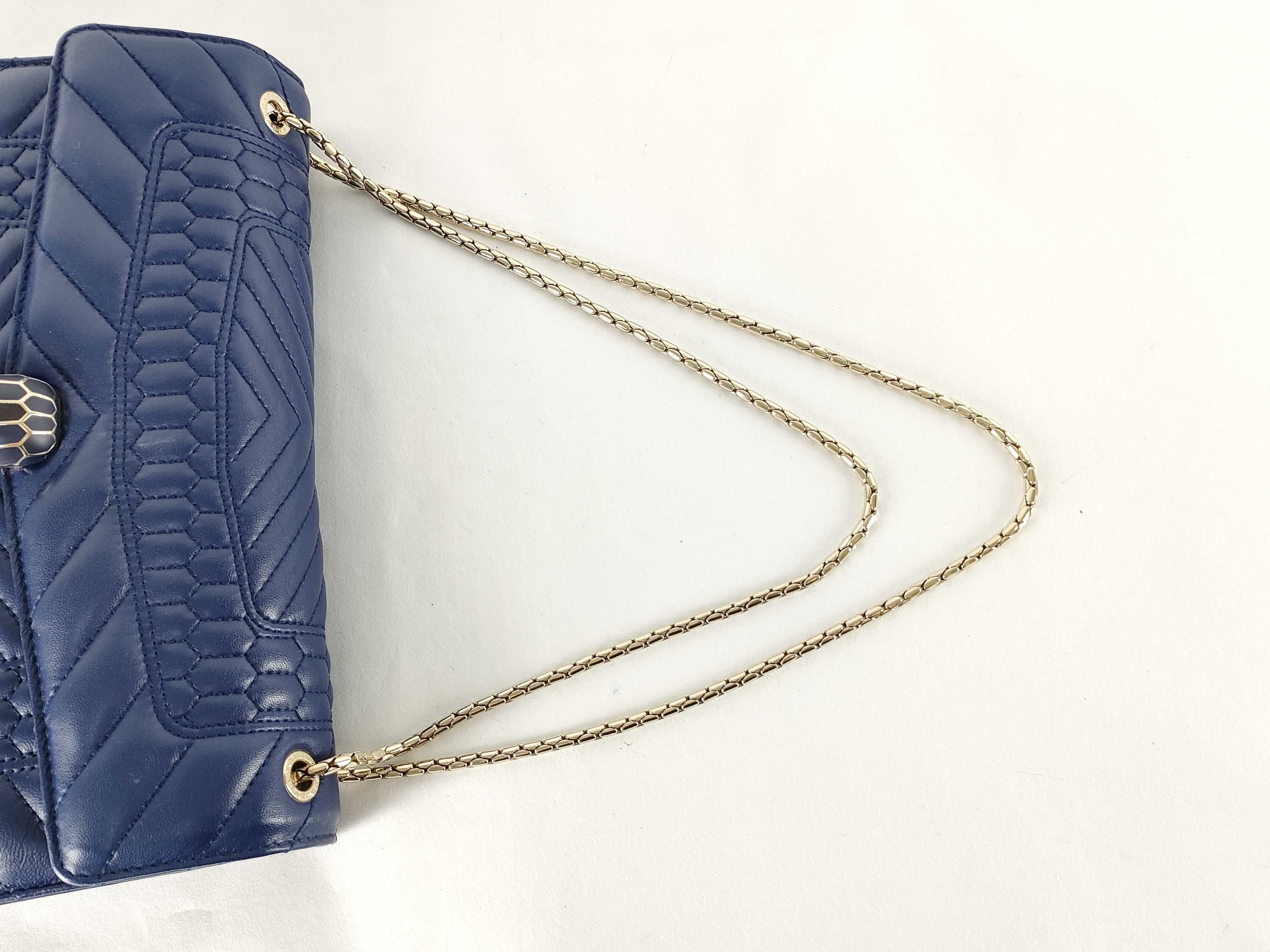 ID- Blue Quilted Scaglie Cow Skin Medium Serpenti Forever Shoulder Bag — view 3