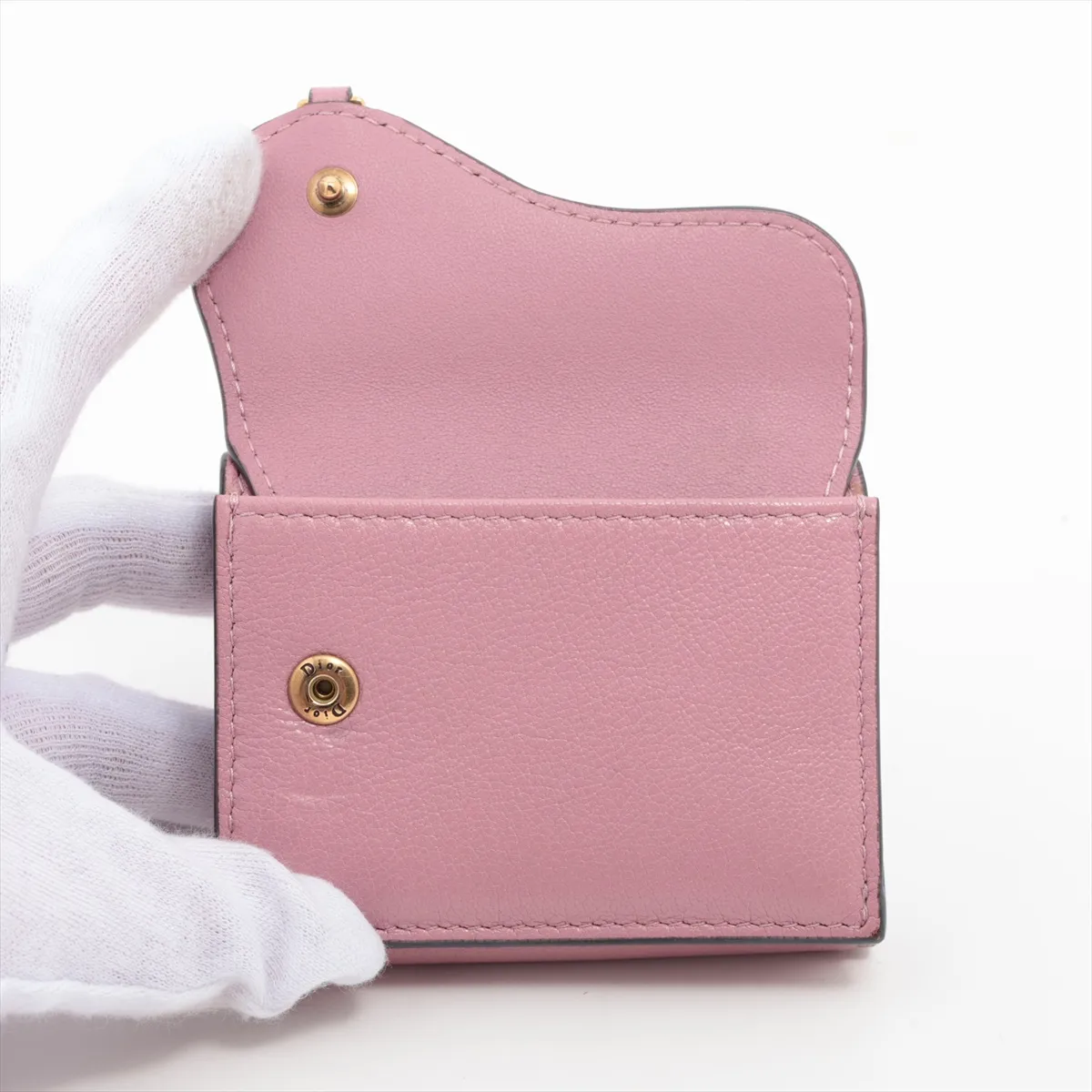 Saddle Leather Compact Wallet Pink — view 3