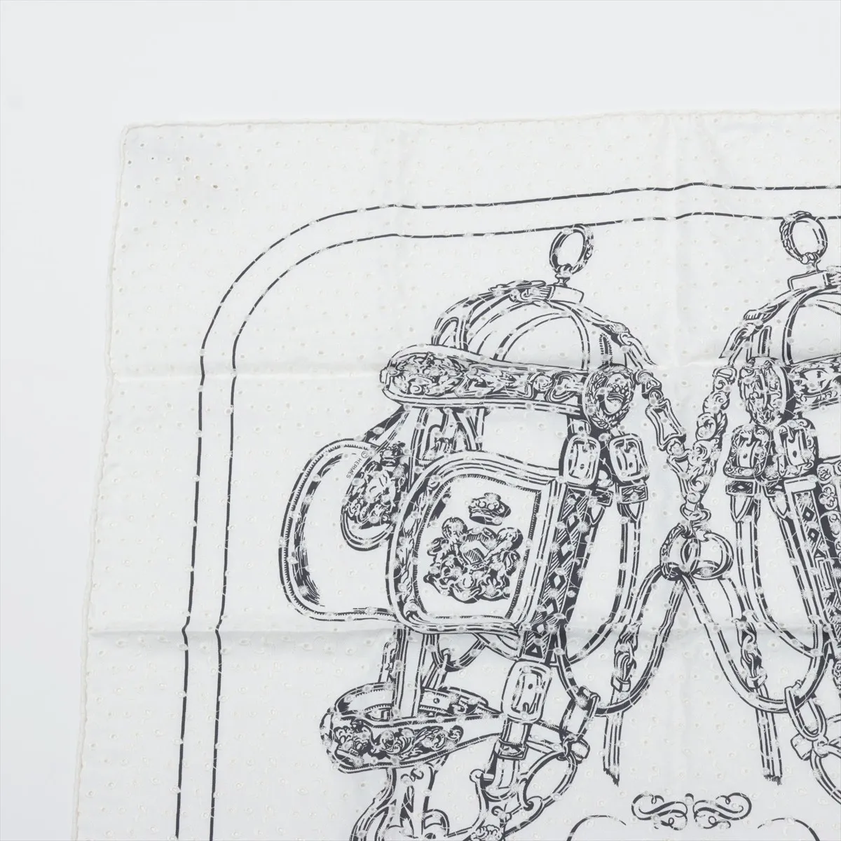 Carre 70 Brides de Gala Broderie Anglaise Scarf, Silk, White, with some snags and — view 2