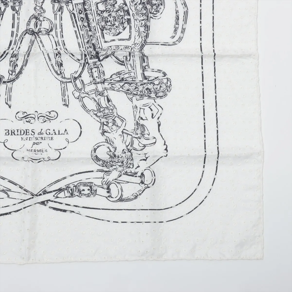 Carre 70 Brides de Gala Broderie Anglaise Scarf, Silk, White, with some snags and — view 4