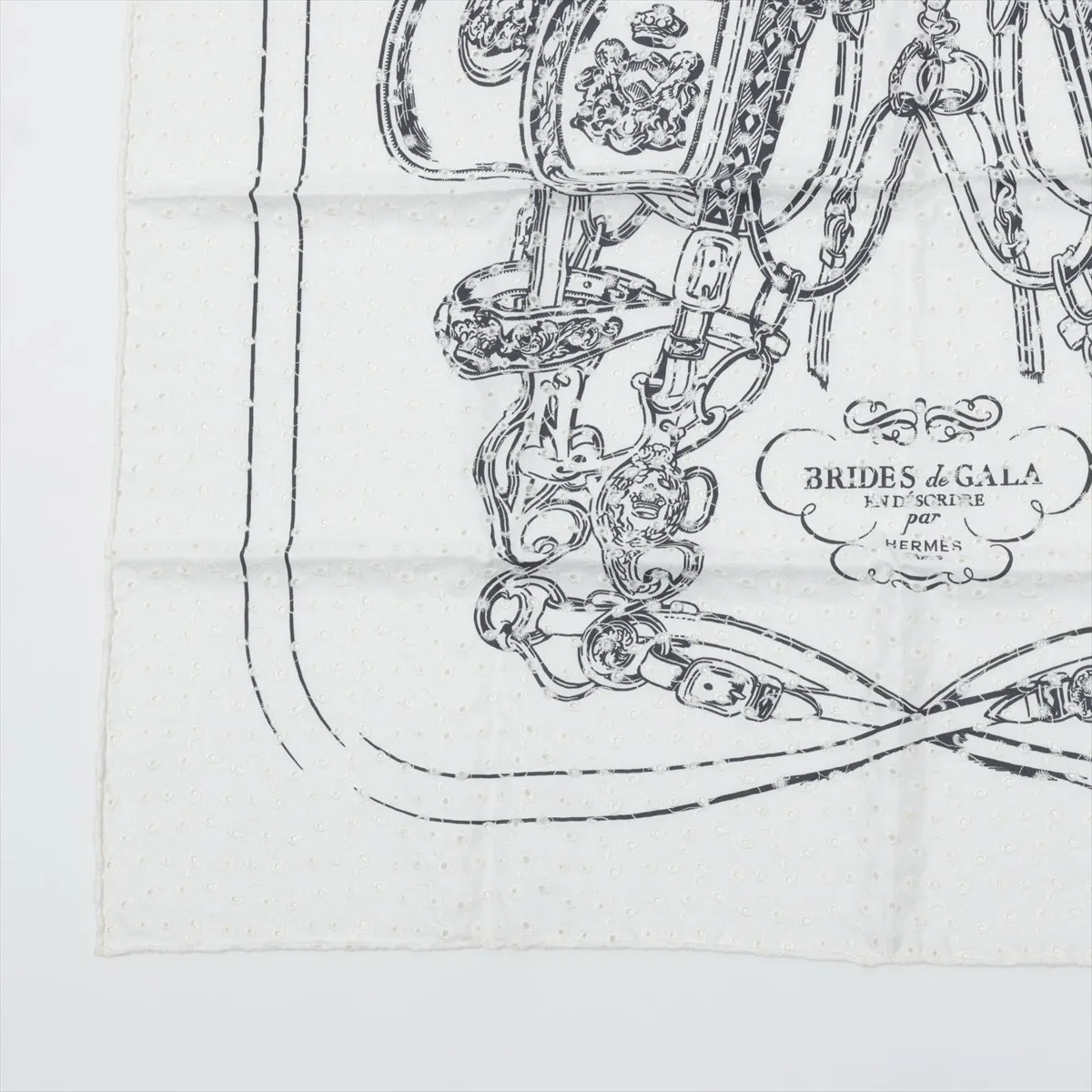 Carre 70 Brides de Gala Broderie Anglaise Scarf, Silk, White, with some snags and — view 5