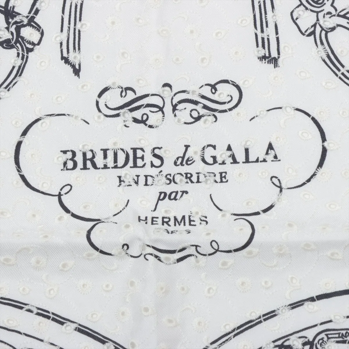 Carre 70 Brides de Gala Broderie Anglaise Scarf, Silk, White, with some snags and — view 6