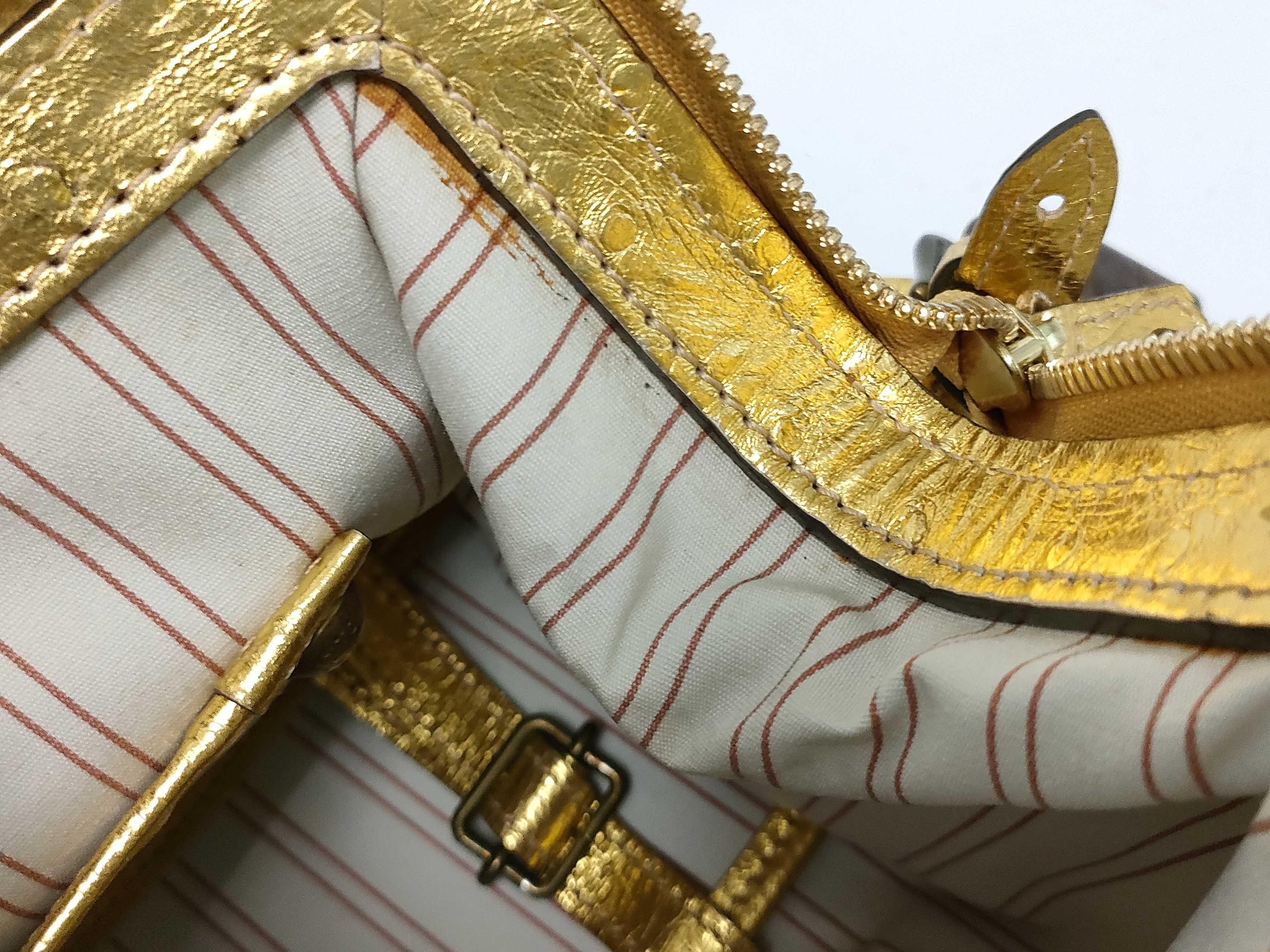 FR - Sac de Nuit beige canvas x gold leather handbag — view 11