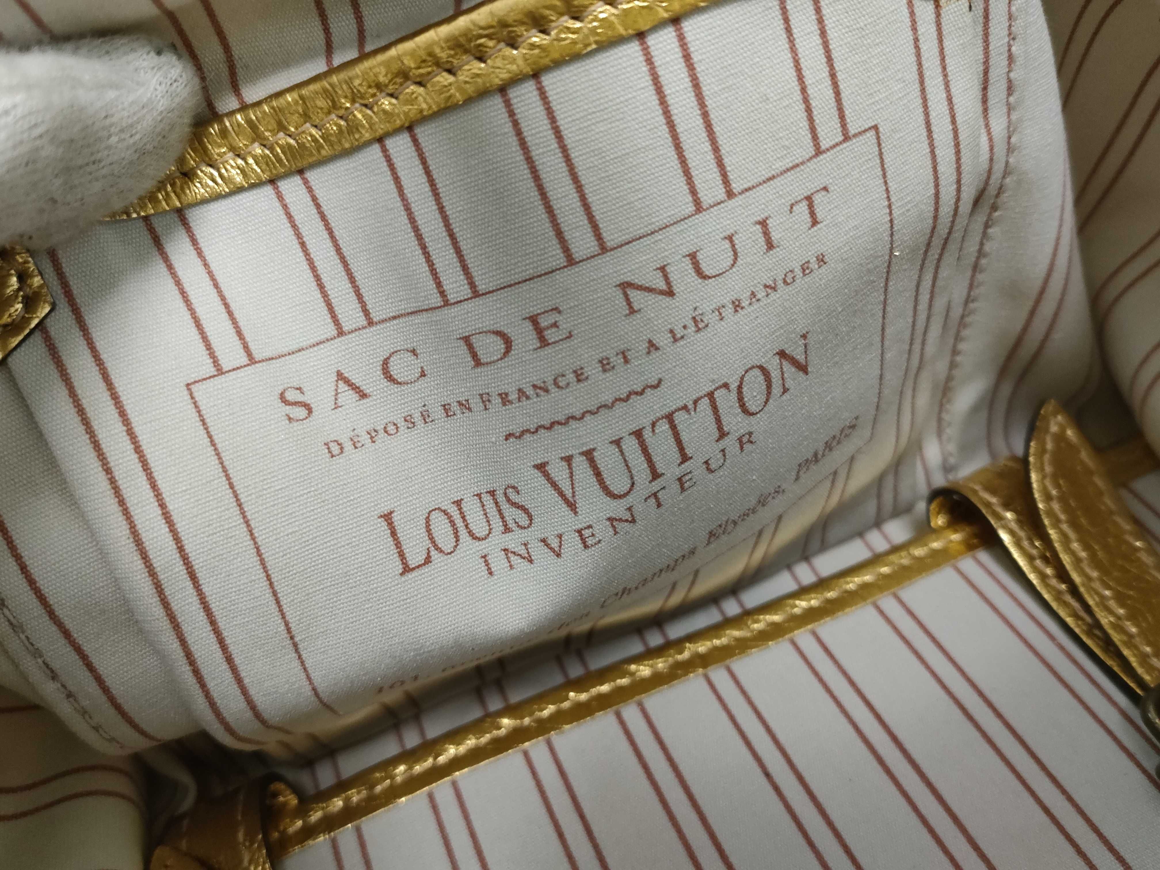 FR - Sac de Nuit beige canvas x gold leather handbag — view 12