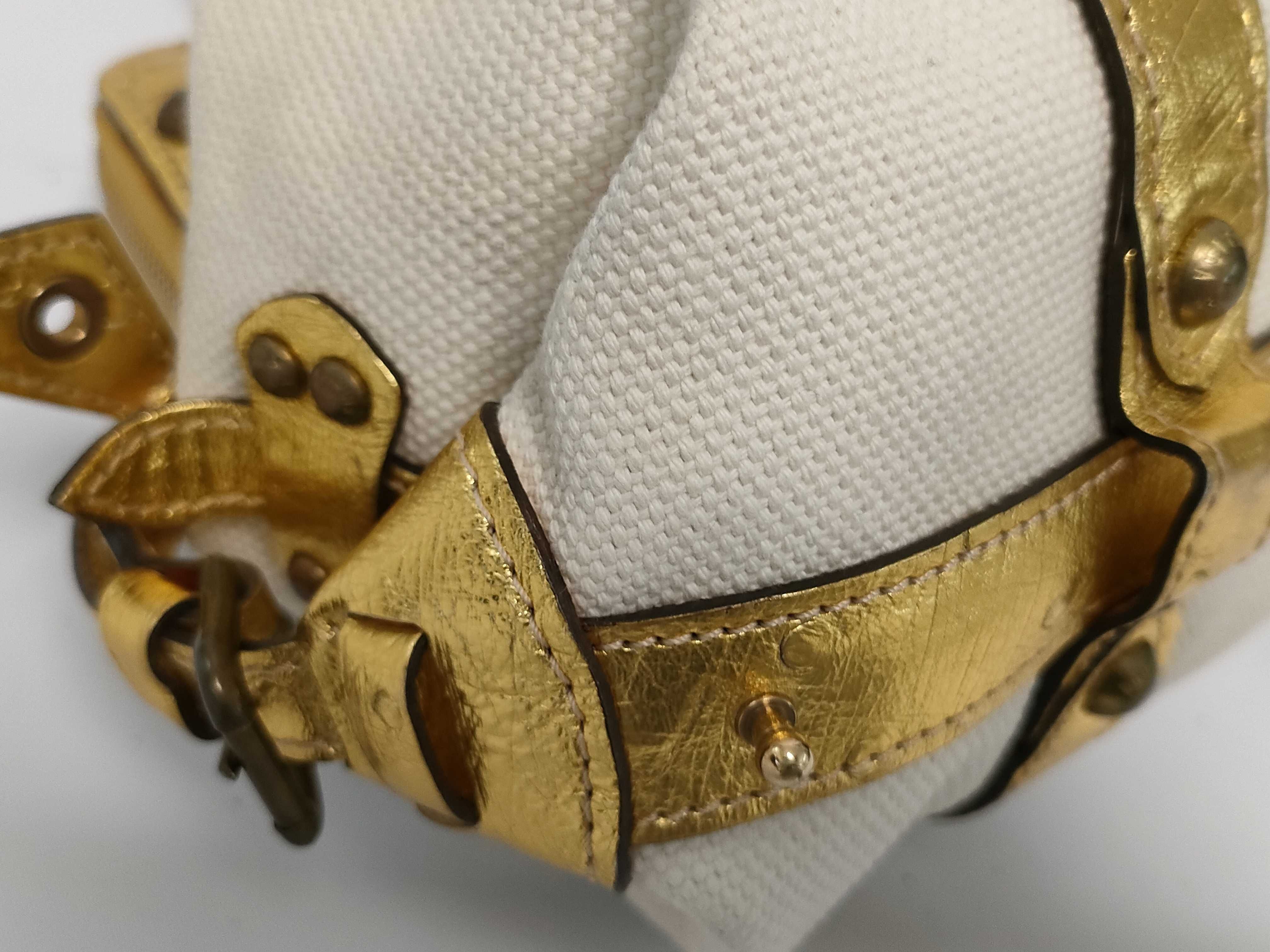 FR - Sac de Nuit beige canvas x gold leather handbag — view 4