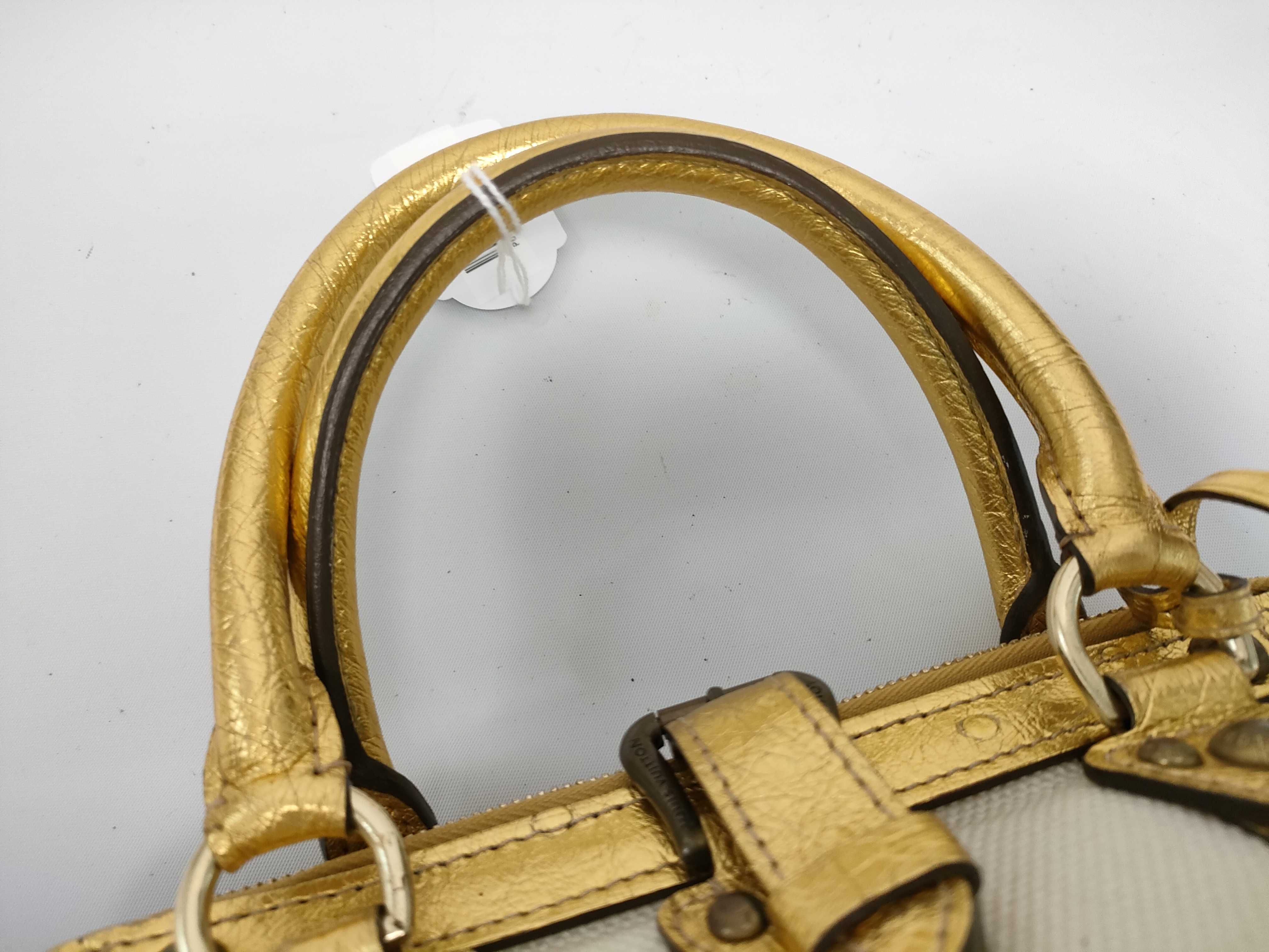 FR - Sac de Nuit beige canvas x gold leather handbag — view 5