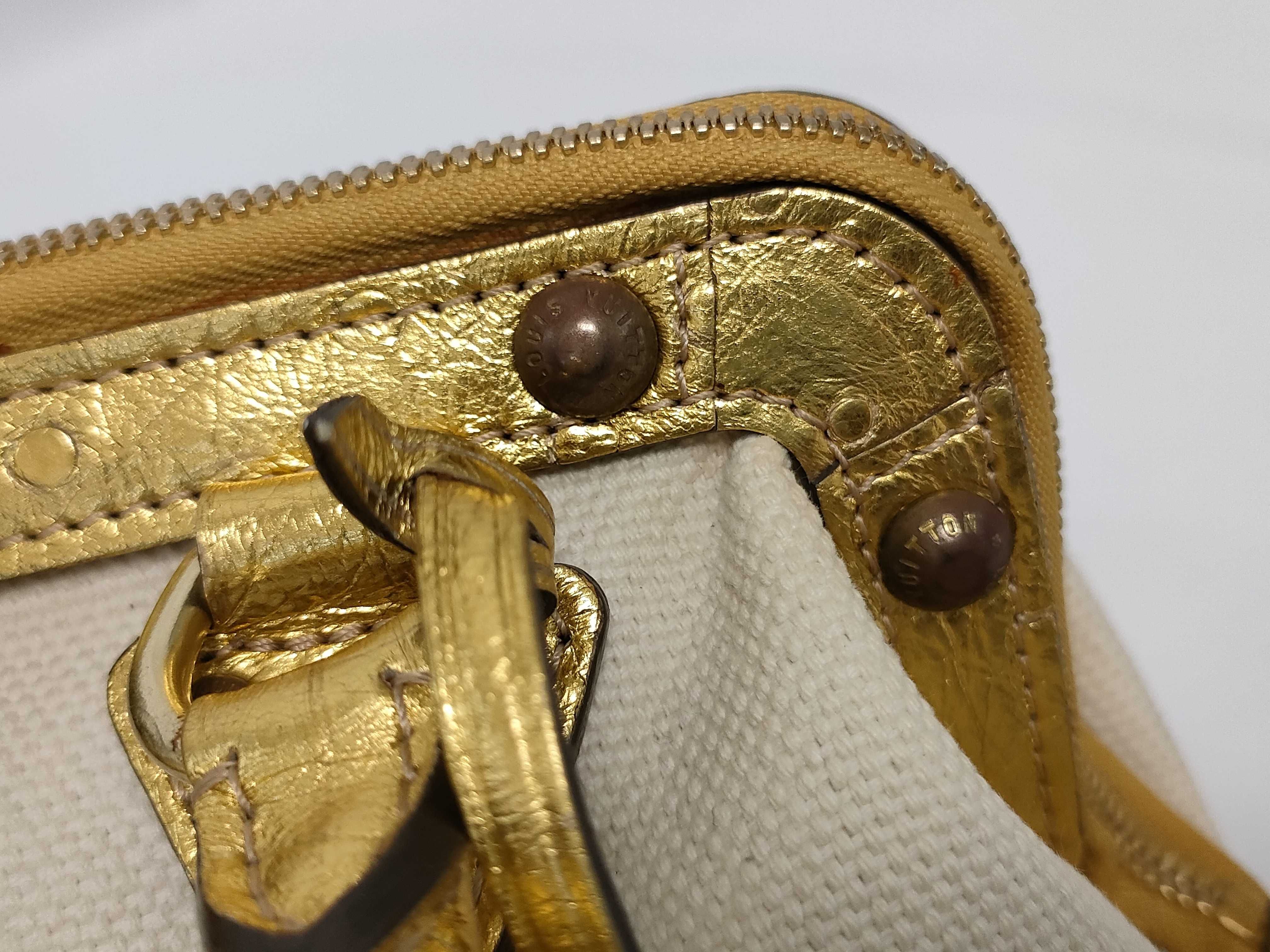 FR - Sac de Nuit beige canvas x gold leather handbag — view 8
