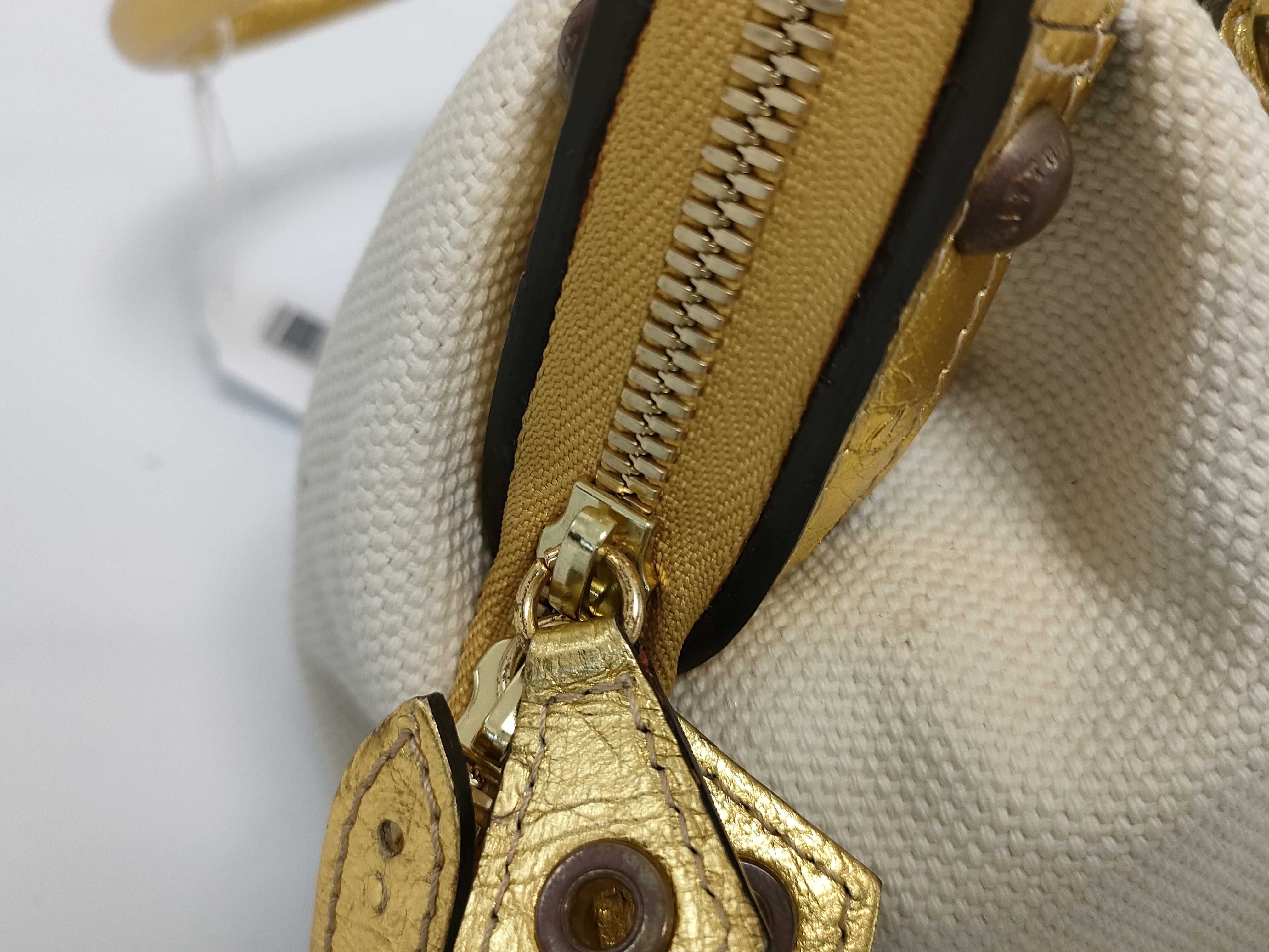 FR - Sac de Nuit beige canvas x gold leather handbag — view 9