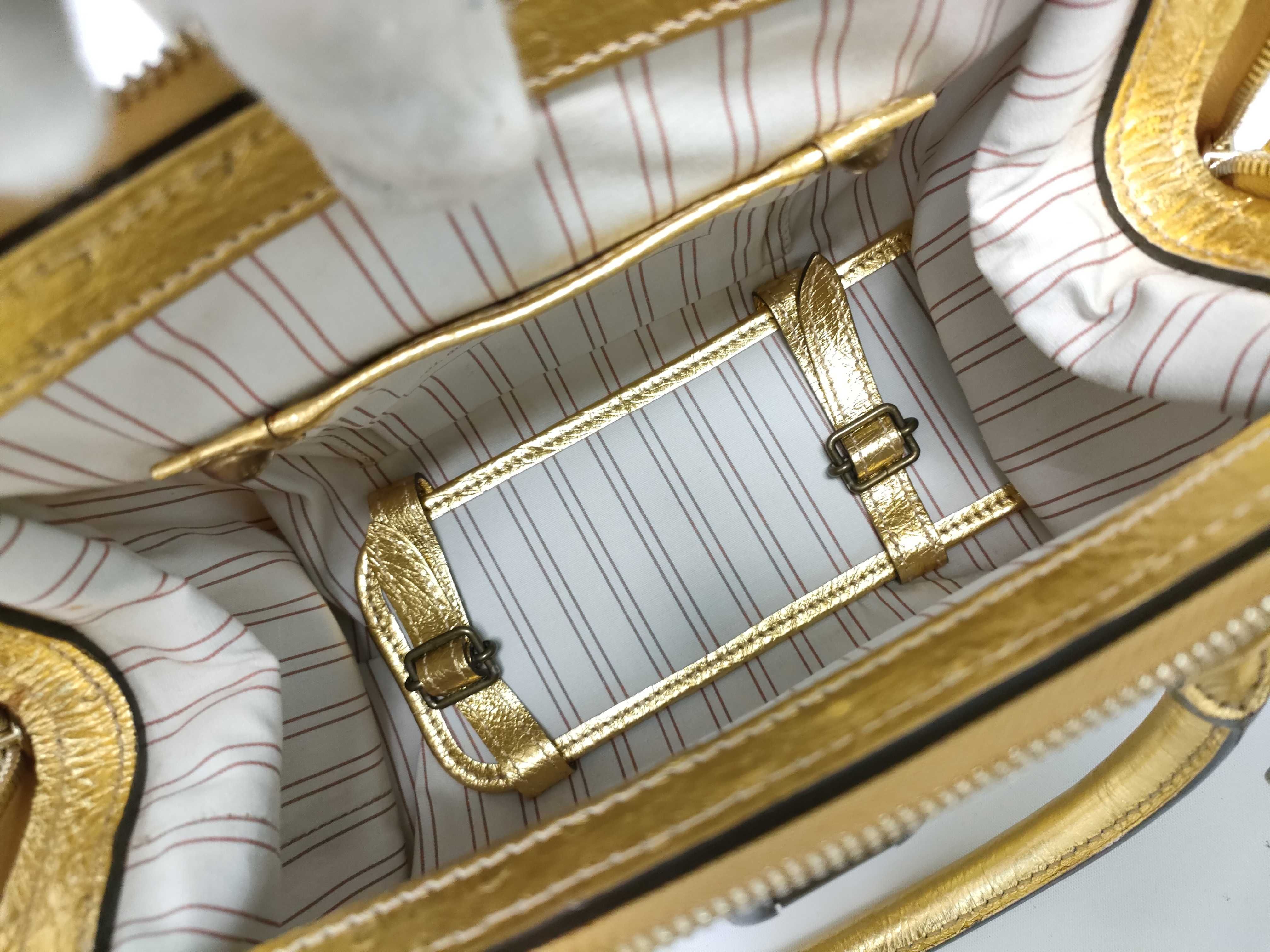 FR - Sac de Nuit beige canvas x gold leather handbag — view 10
