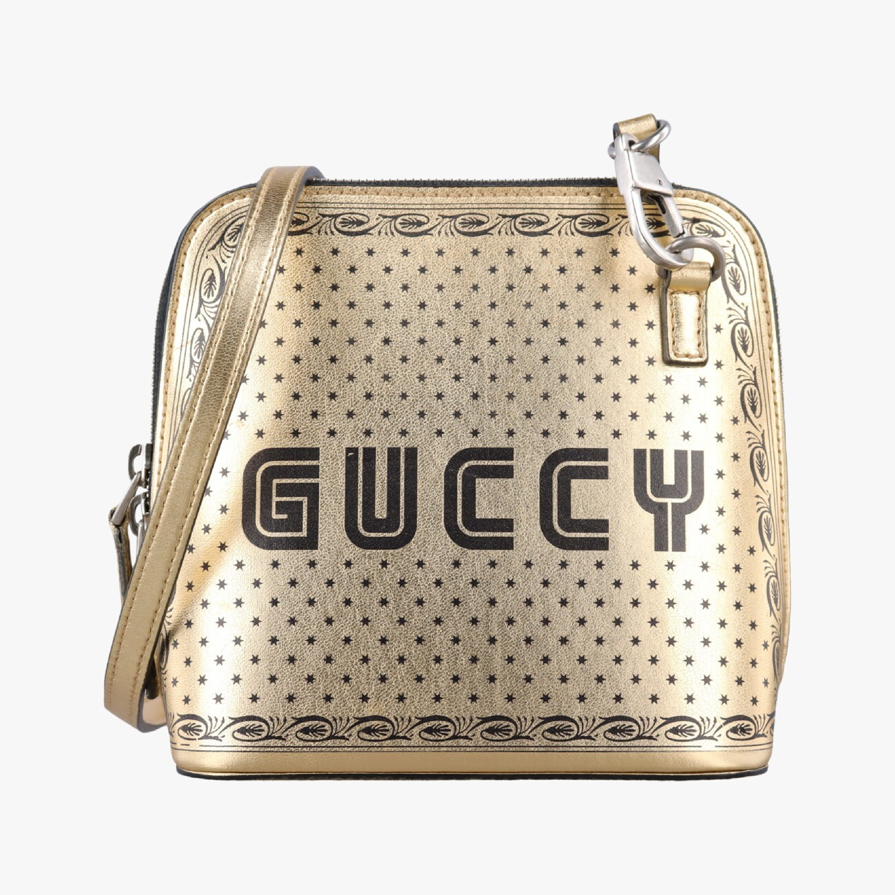 x Sega Collaboration GUCCY Print Gold Leather Shoulder Bag 511189 F024704930