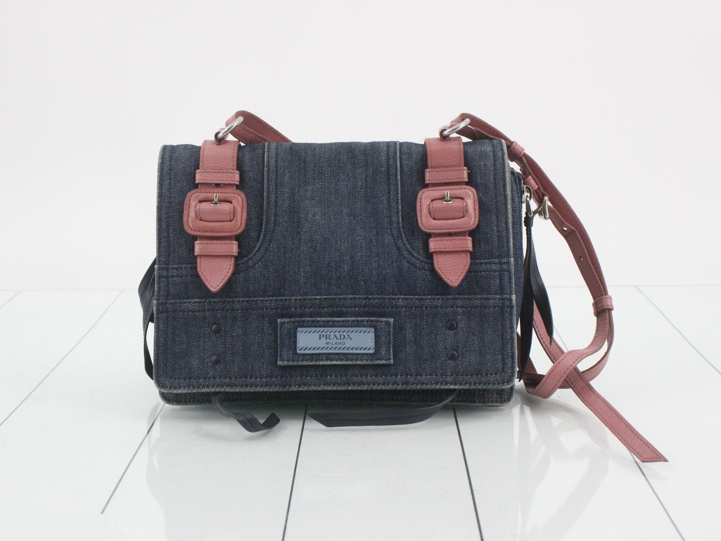 Denim Leather Semi-Shoulder Bag