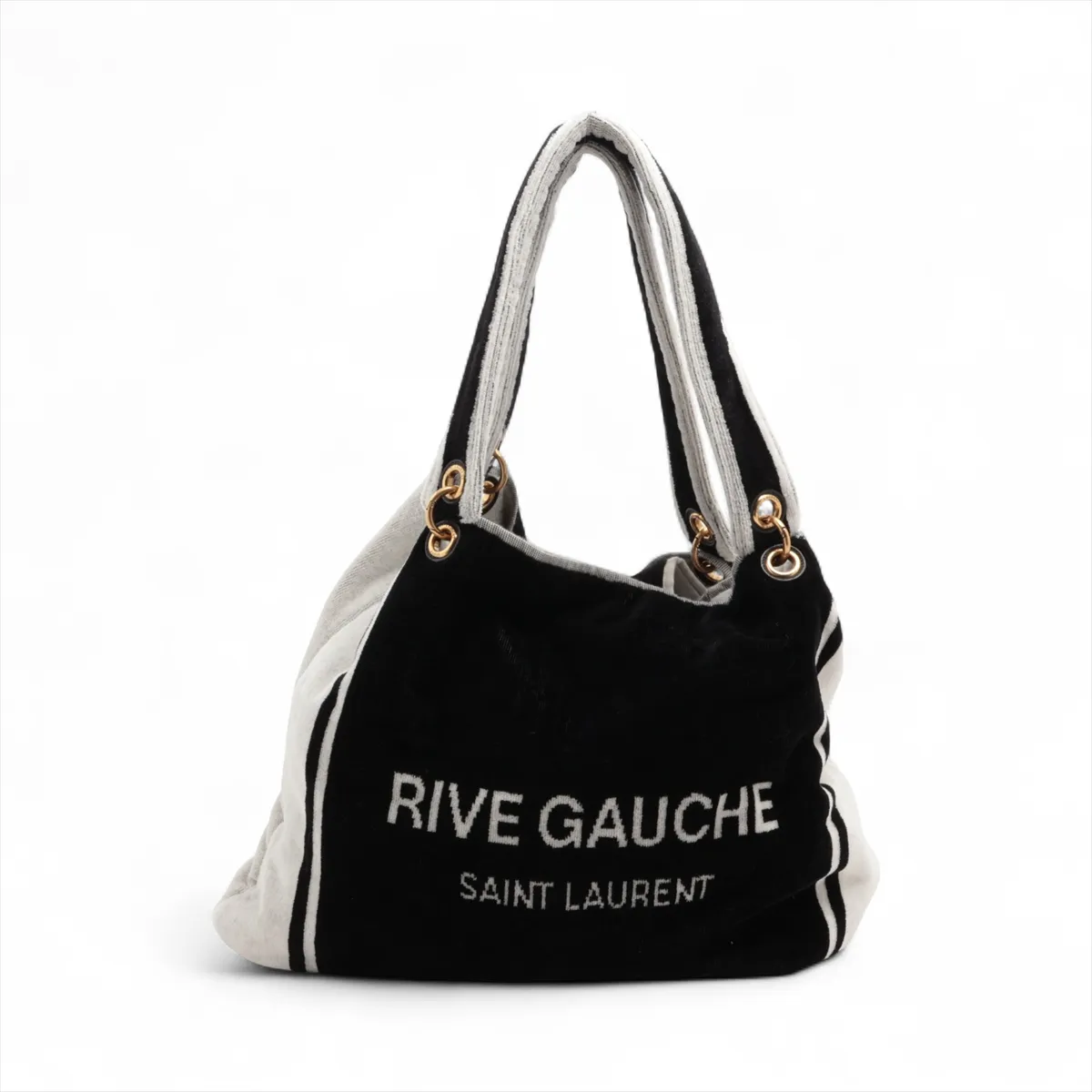 Rive Gauche Pile x Leather Tote Bag Black x White 735067 — view 2