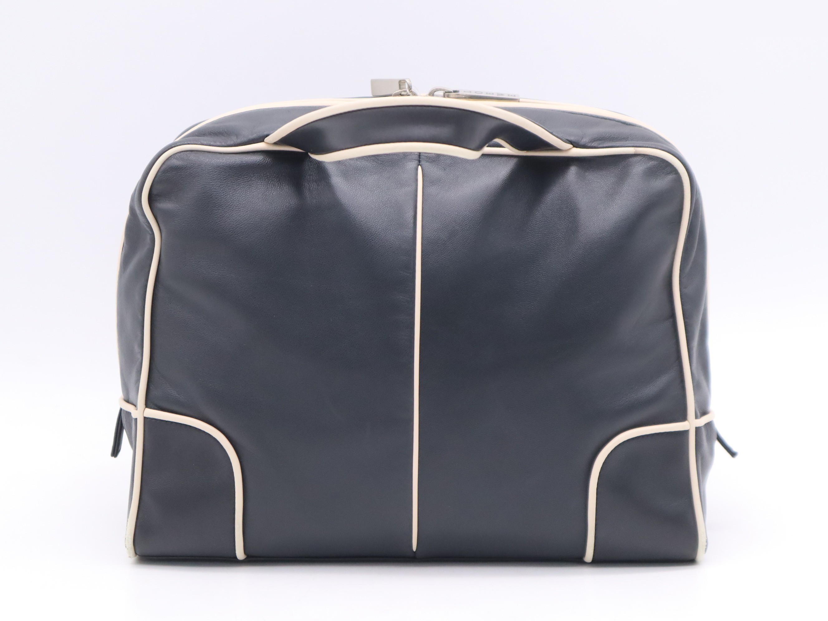 Leather handbag, black and white, silver hardware. — view 2